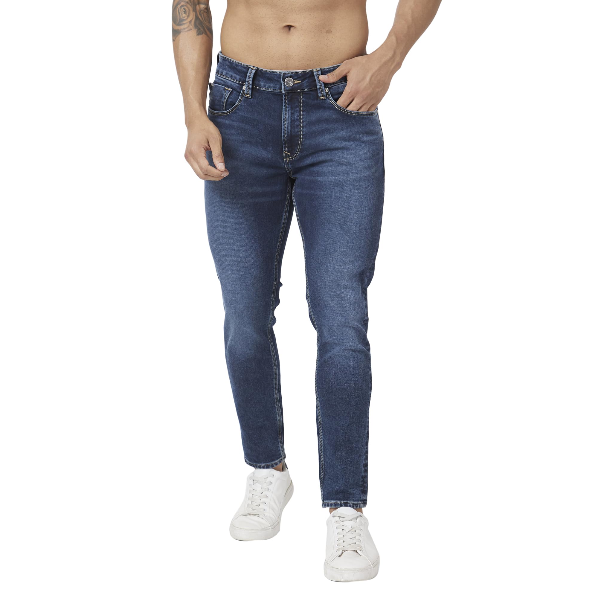 Spykar Mid Rise Slim Fit Blue Jeans for Men