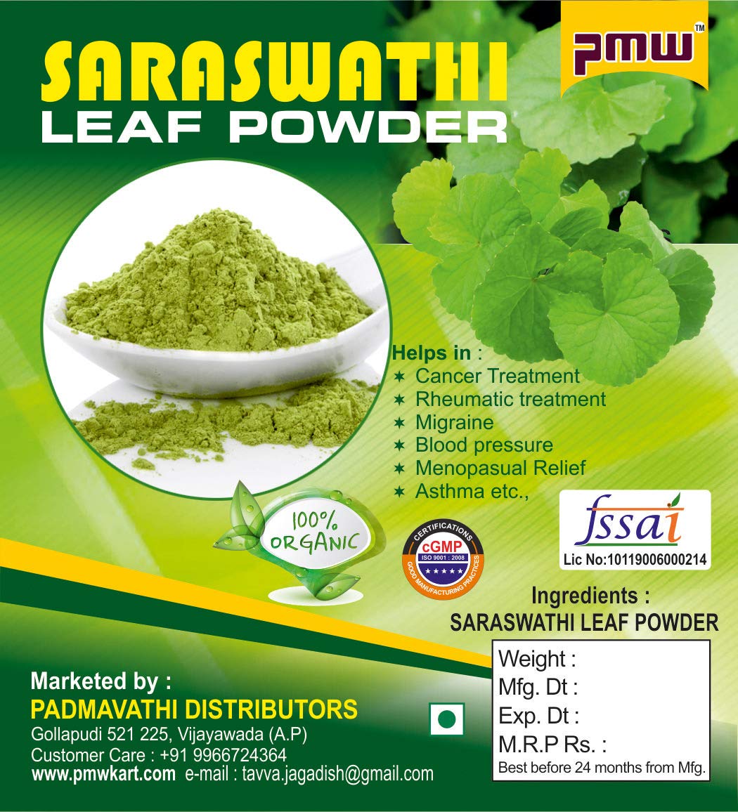 Pmw - Grade A Dried Saraswati Powder - Centella Asiatica - Brahmamanduki - Brahmi Buti - Dried Leaf Powder - 300 Grams - Loose Packed - GMPO Certified