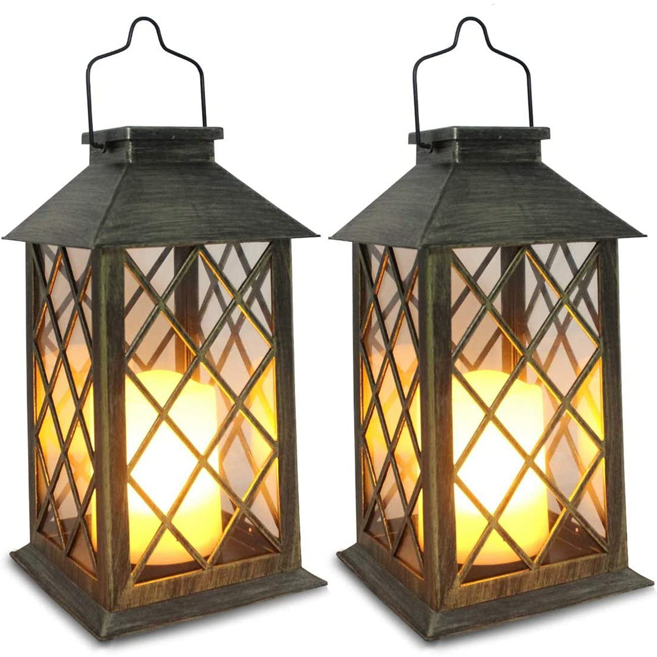 Solar Lantern,2NB-4 Solar Lantern Outdoor Garden Hanging Lanterns Waterproof LED Flickering Flameless Candle Mission Decorative Lights