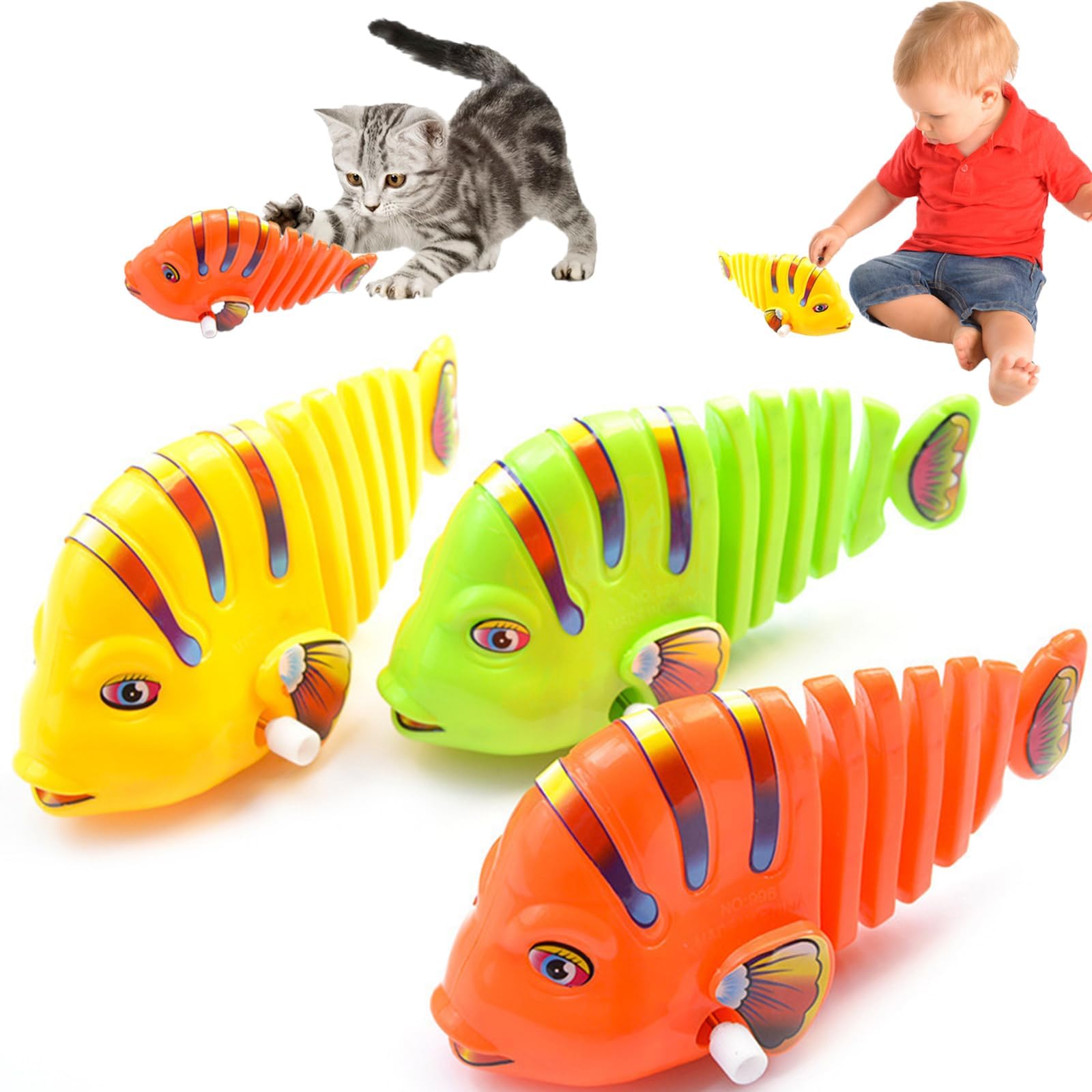 3PCS Clockwork Swinging Cartoon Fish Toys, Plastic Wind-Up Wiggle Fish Toys, Clockwork Swinging Cartoon Toy Fish, 360° Rotating Wind-Up Wiggle Fish Toys, Creative Wind-Up Children's Toys(Random Color)