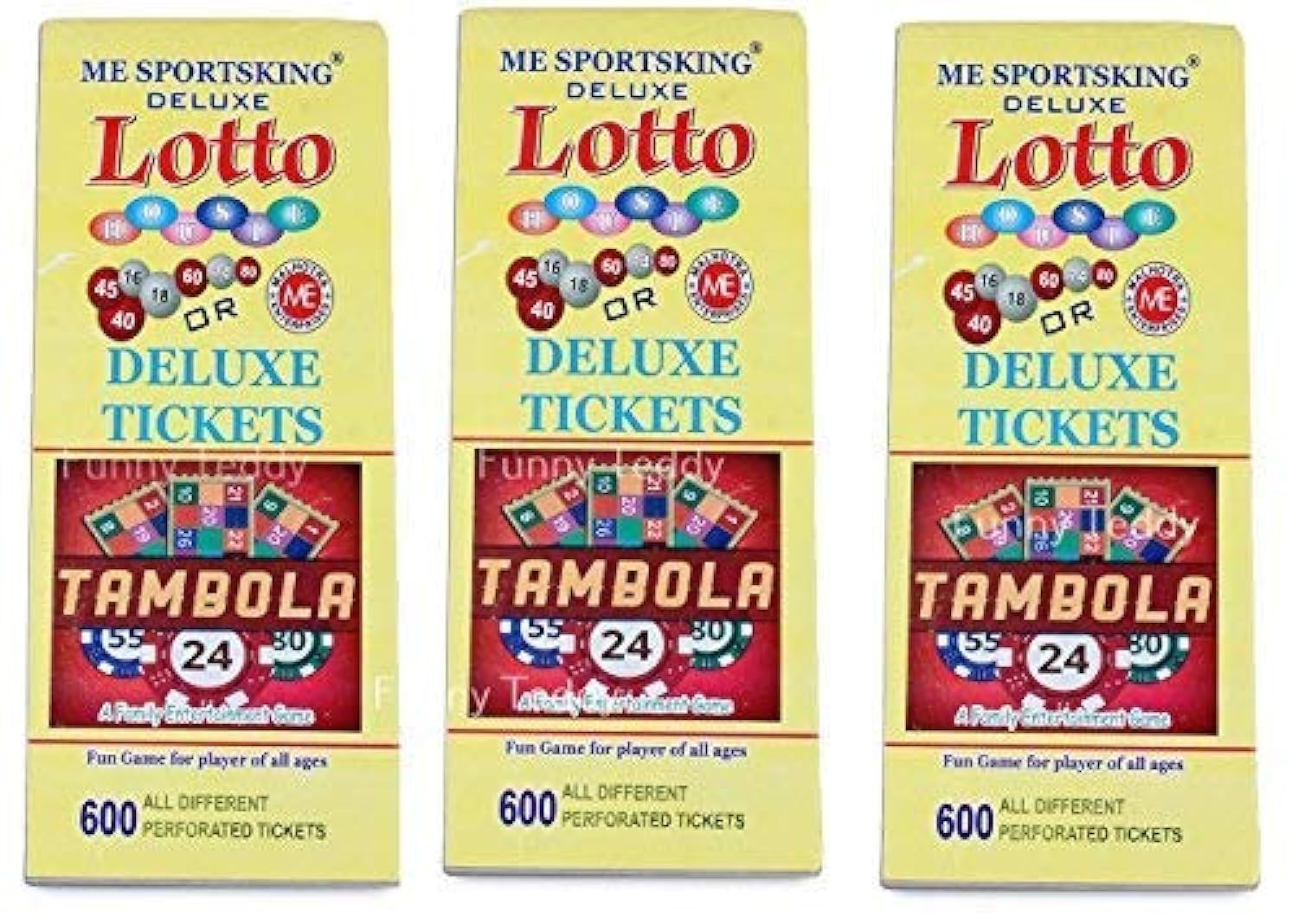 Funny Teddy Tambola Tickets - 1800 Tickets (3 Book) | Each Book Contains 600 Tickets | Bingo Game Tickets | Paper Tickets