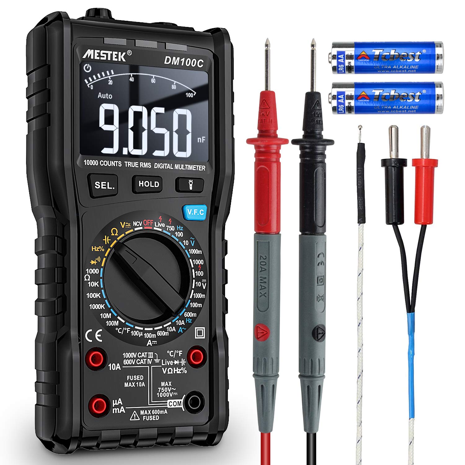 Digital Multimeter Voltage Tester AC DC Current Electric Meter MESTEK Auto/Manual Ranging Ture-RMS NCV Amp Volt Ohm Hz Diode Resistance Frequency Capacitance Continuity Temperature Duty Circuit Tester