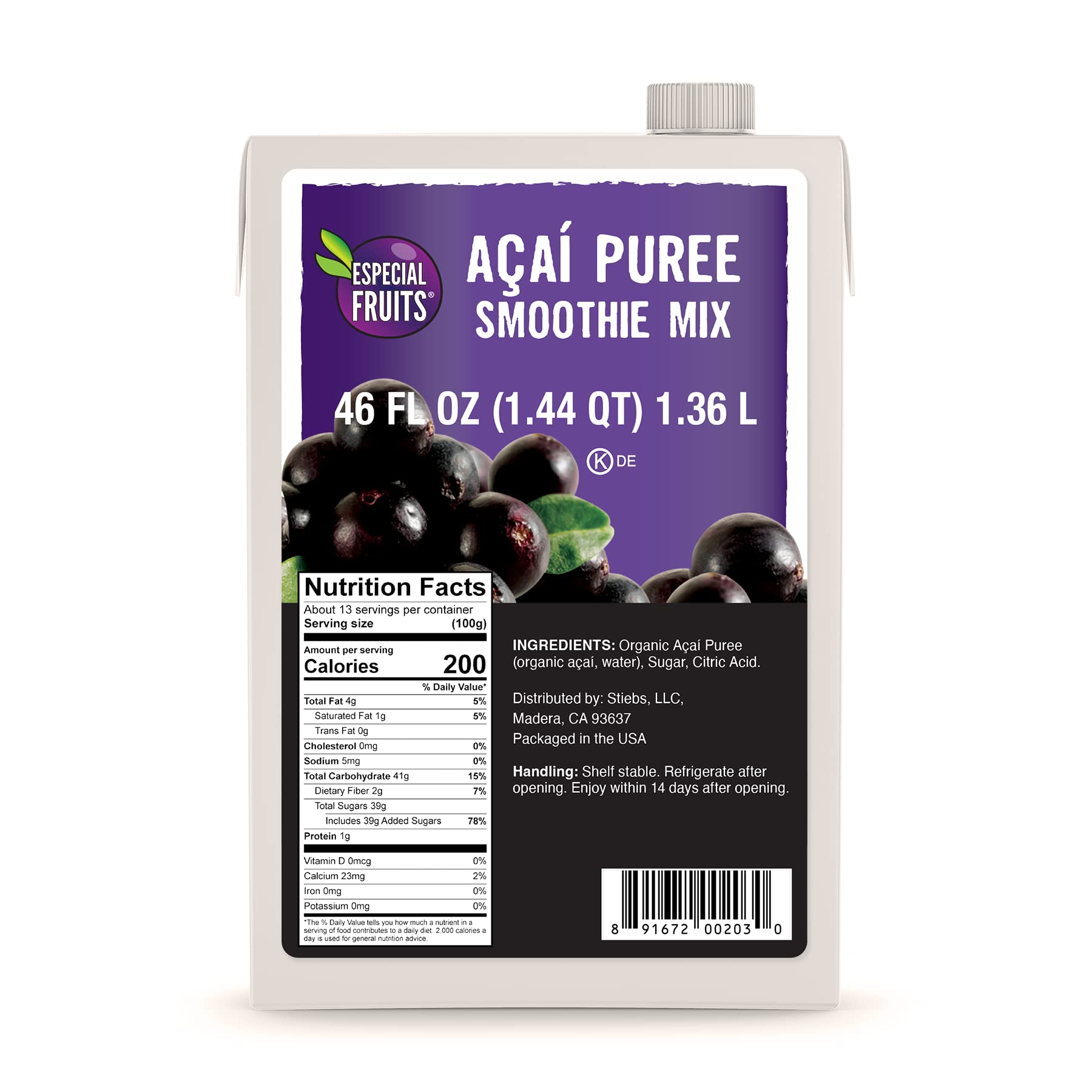 Especial Fruits (Previously Zola) Brazilian Super-fruit, Acai Berry Puree for Smoothies, Bowls and More (46 oz, 1)