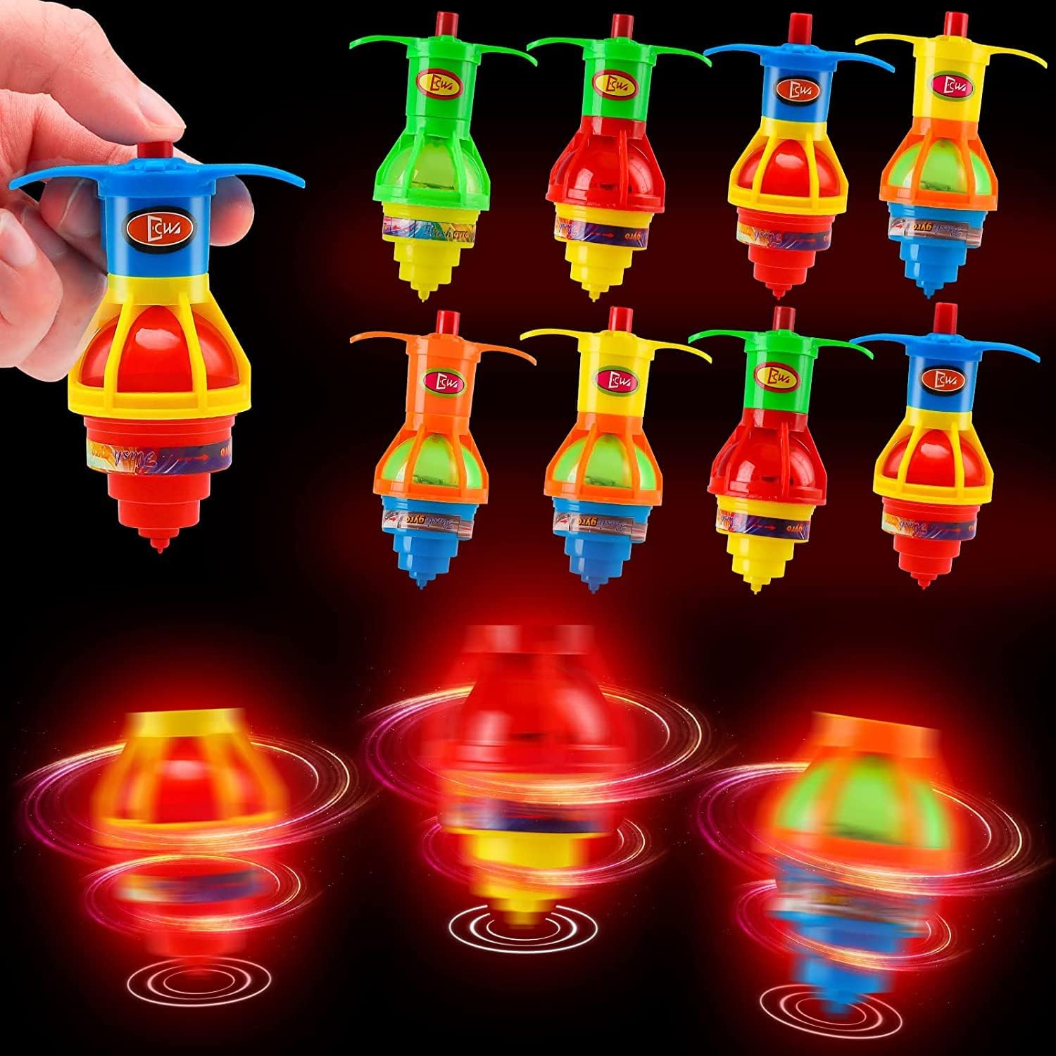 24 Pack Kids Party Favors Stuffers LED Light Up UFO Spinning Glow in The Dark Party Supplies,Glow In The Dark Sticks Party Supplies Set,LED UFO Spinning Light Up Toys