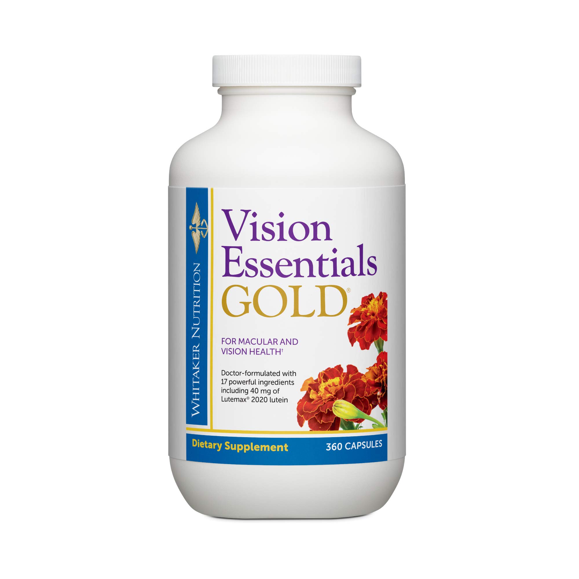 Dr. Whitaker Vision Essentials Gold - Eye Health Supplement with 40 mg of Lutein Plus Vitamin A & Zeaxanthin - Supports Macular Health and Shields Eyes Against Blue Light Exposure (360 Capsules)