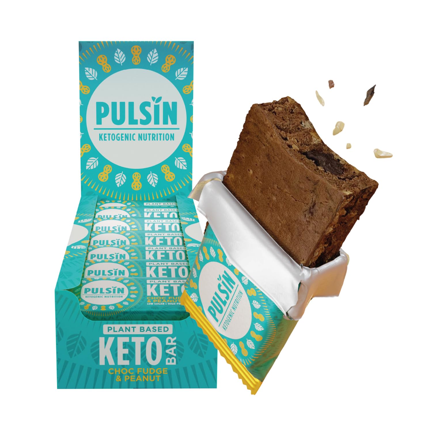 PulsinPlant Based Keto Protein Bars - Low Carb - 50g x18-12.6g Protein, 9.3g Fibre, 8.6g Carbs - Gluten, Palm Oil & Dairy Free Snack Bar - Choc Fudge