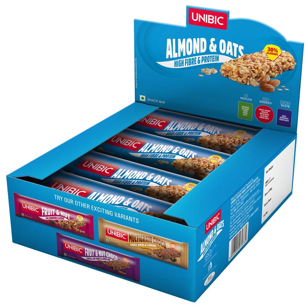 Unibic Snack Bar Almond & Oats Pack of 12, 360 Grams