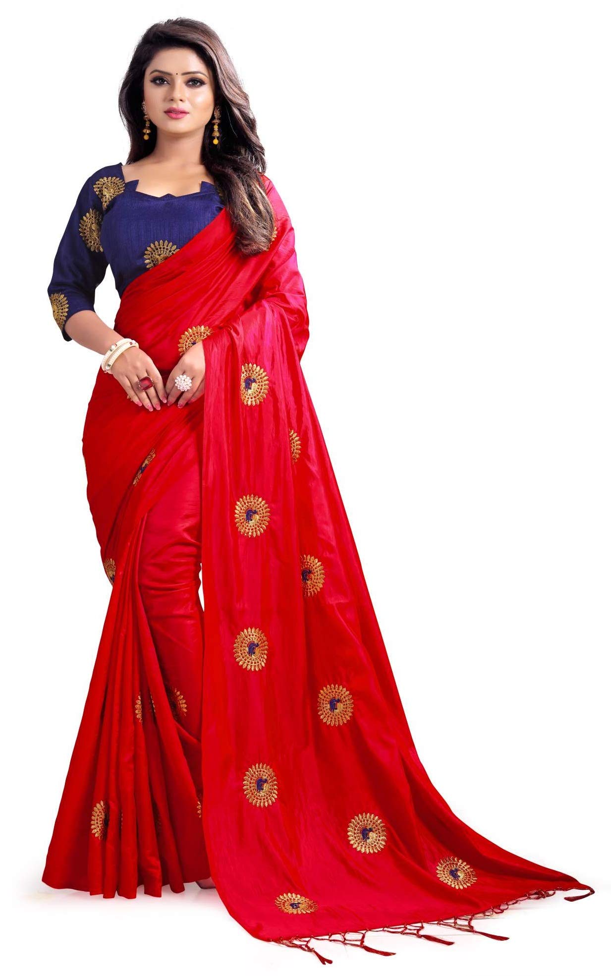 Kuvarba FashionWomen's Banarasi Silk Saree With Unstiched Blouse Piece