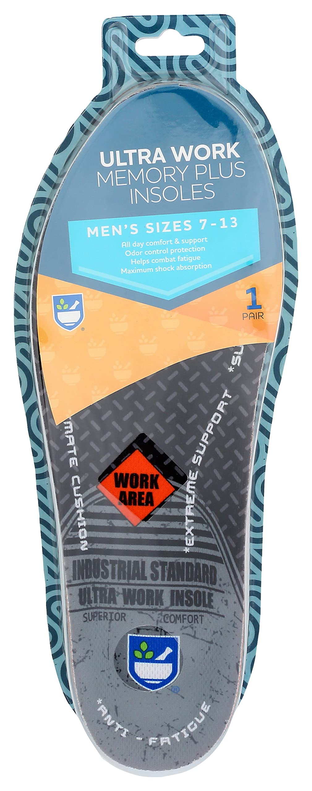 Rite Aid Ultra Work Memory Plus Insoles for Men - Sizes 7-13 | Memory Foam| Shock Absorbing Arch Support Boot Insole