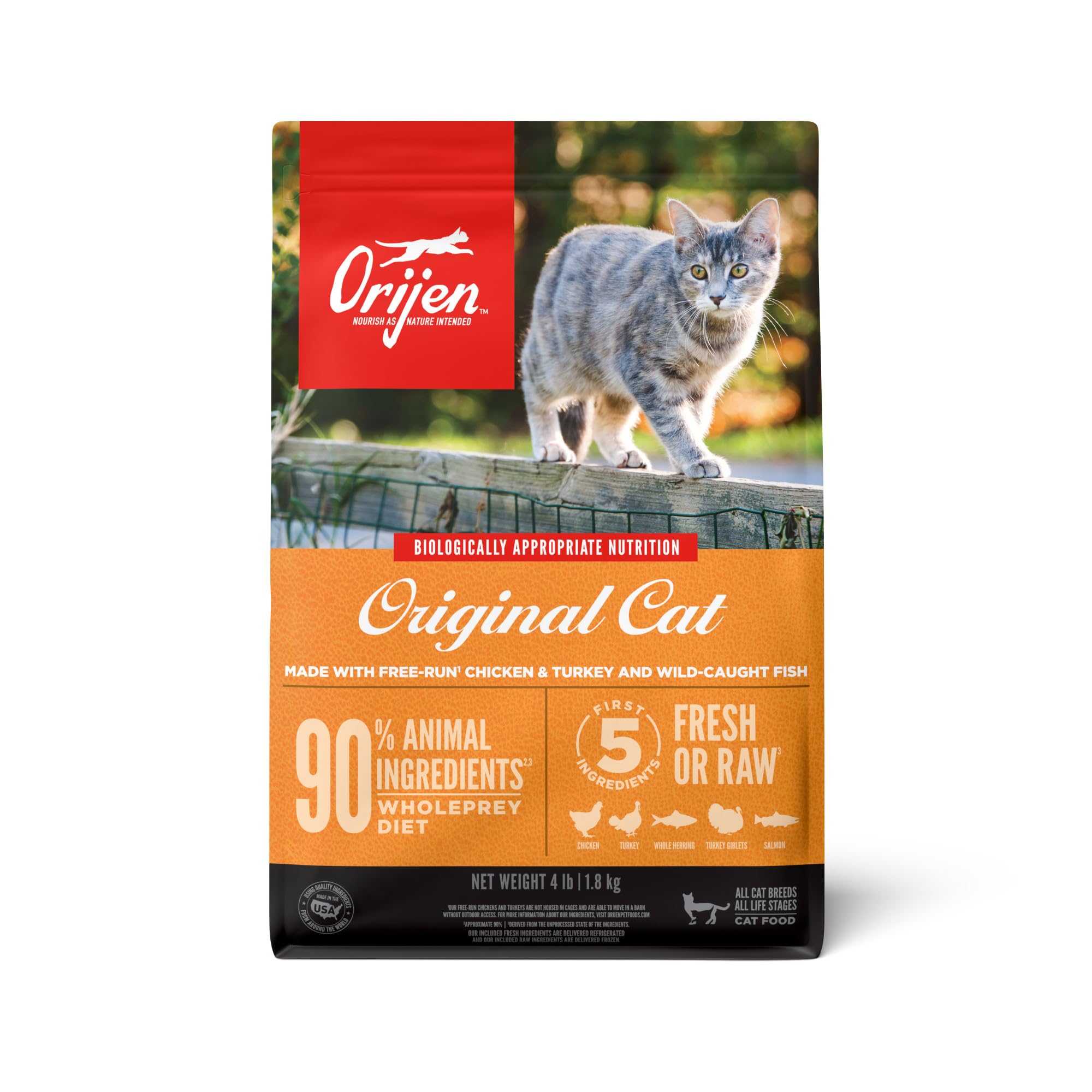 ORIJENOriginal Cat, Grain Free Dry Cat Food for All Life Stages, with WholePrey Ingredients, 4lb