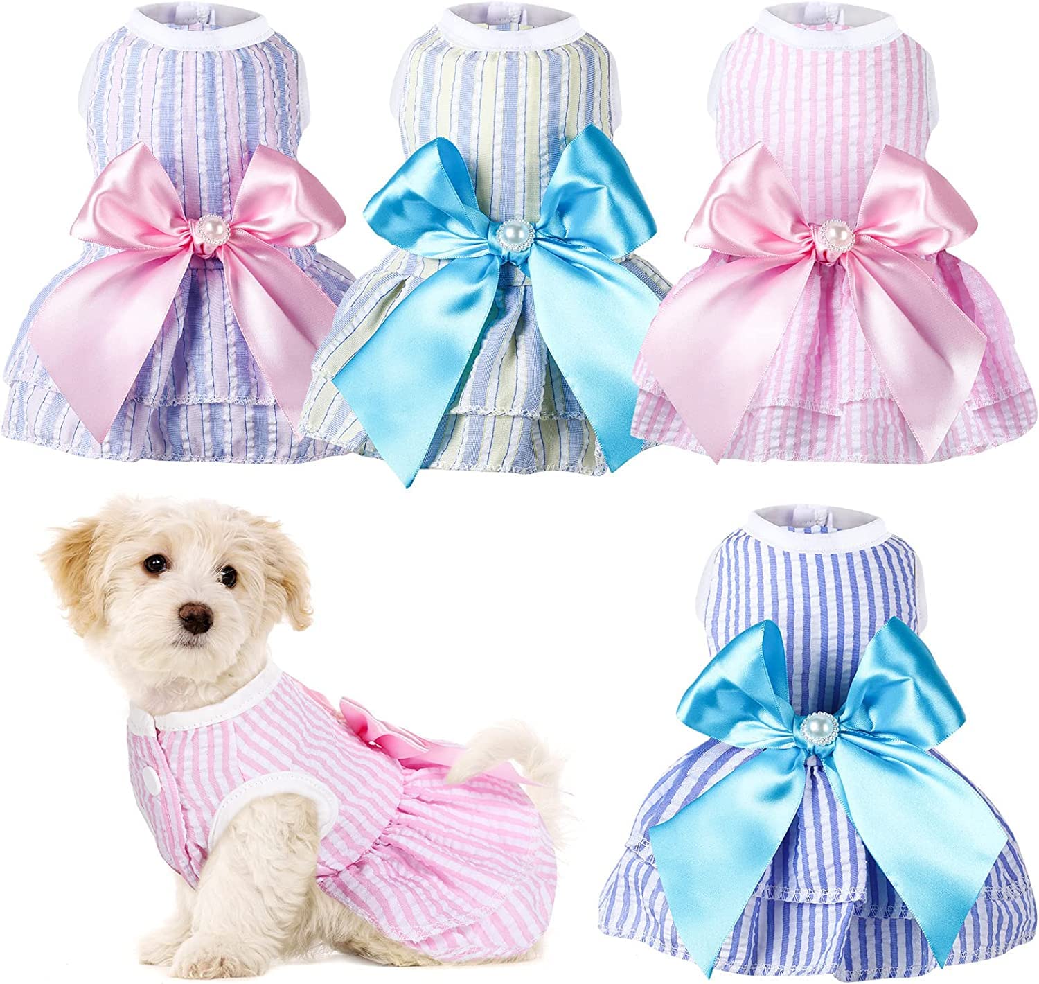 4 Pieces Dog Dresses, for Small Medium Dogs Puppy Clothes, Summer Princess Pet Dresses, Girl Female Doggie Tutu Skirt Apparel, for Chihuahua Yorkies Pup Cat Outfit(X-Small)