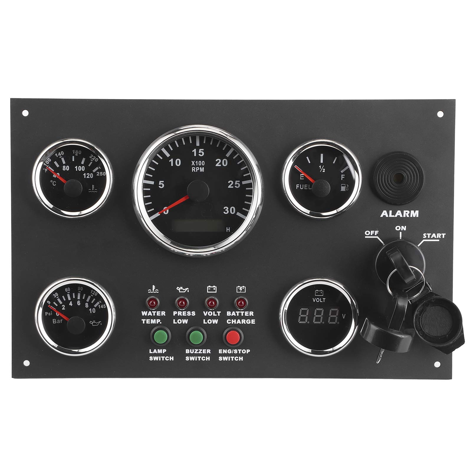 Digital Gauge Cluster Set, 52mm/82mm Water/Oil/Voltage Gauge with Voltmeter, Oil Press, Water Temp, Engine Speed & Oil Level Display, Waterproof Triple Gauge Kit for Car/Truck/Marine (12V/24V)