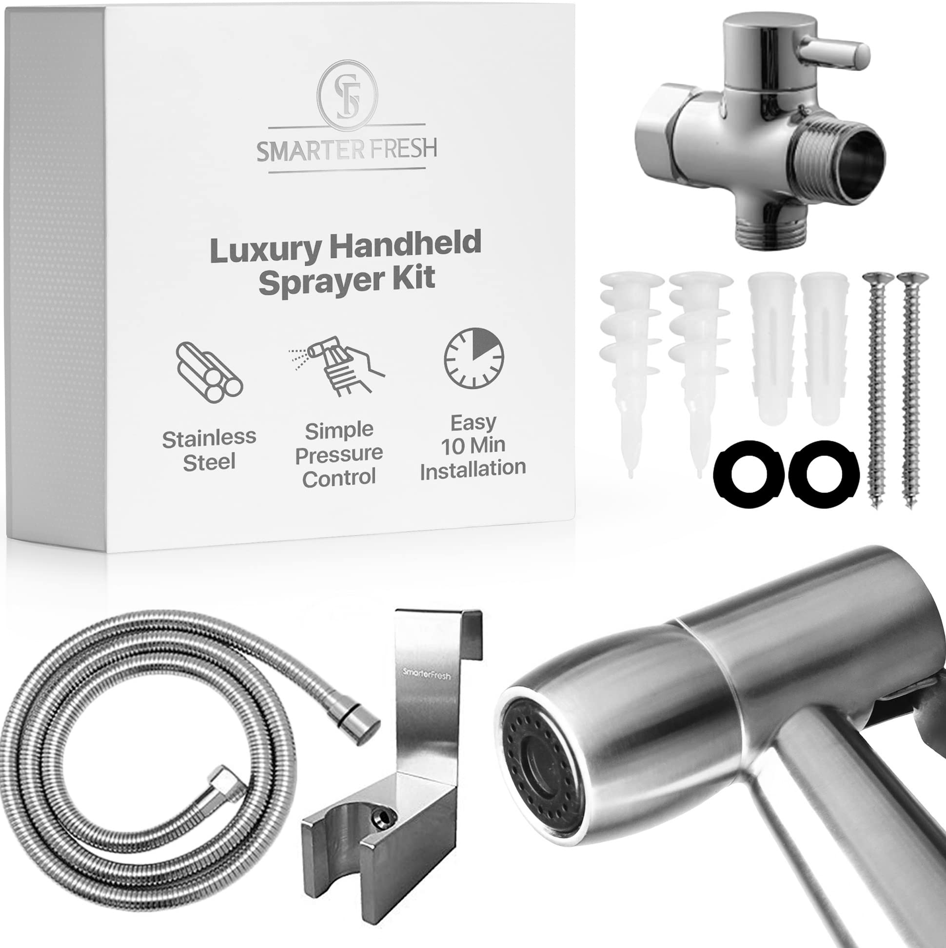 Easy-Install Cloth Diaper Sprayer for Toilets – Luxury Handheld Bidet Attachment – Multi-Use Toilet Faucet with Simple Pressure Control (Curved Sprayhead)