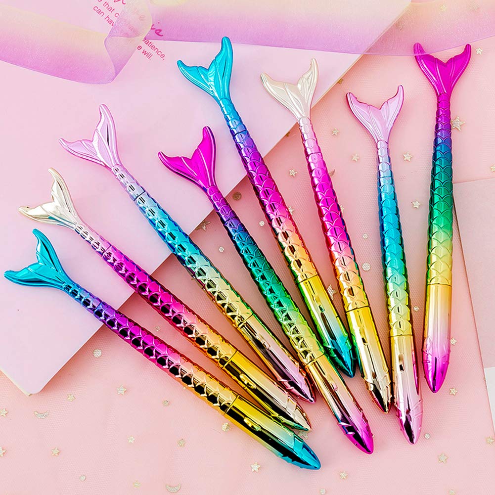 AbgreamPack of 24 Mermaid Pens - Creative Liquid Gel Ink Rollerball Pen for School Home Office Stationery Store Kids Girls Women Coworkers Gift, Party Supplies (0.5mm Black Gel Ink Pen)