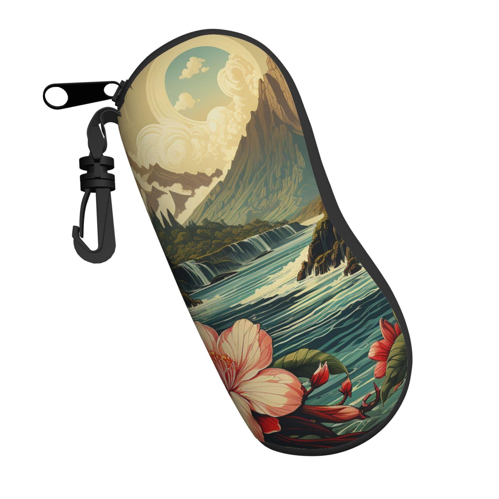 HERRECXAloha Hawaii floral Plant Landscape Vintage Sunglasses Soft Case for Women Men Glasses Case Zipper Soft Eyeglass Safety Bag With Clip