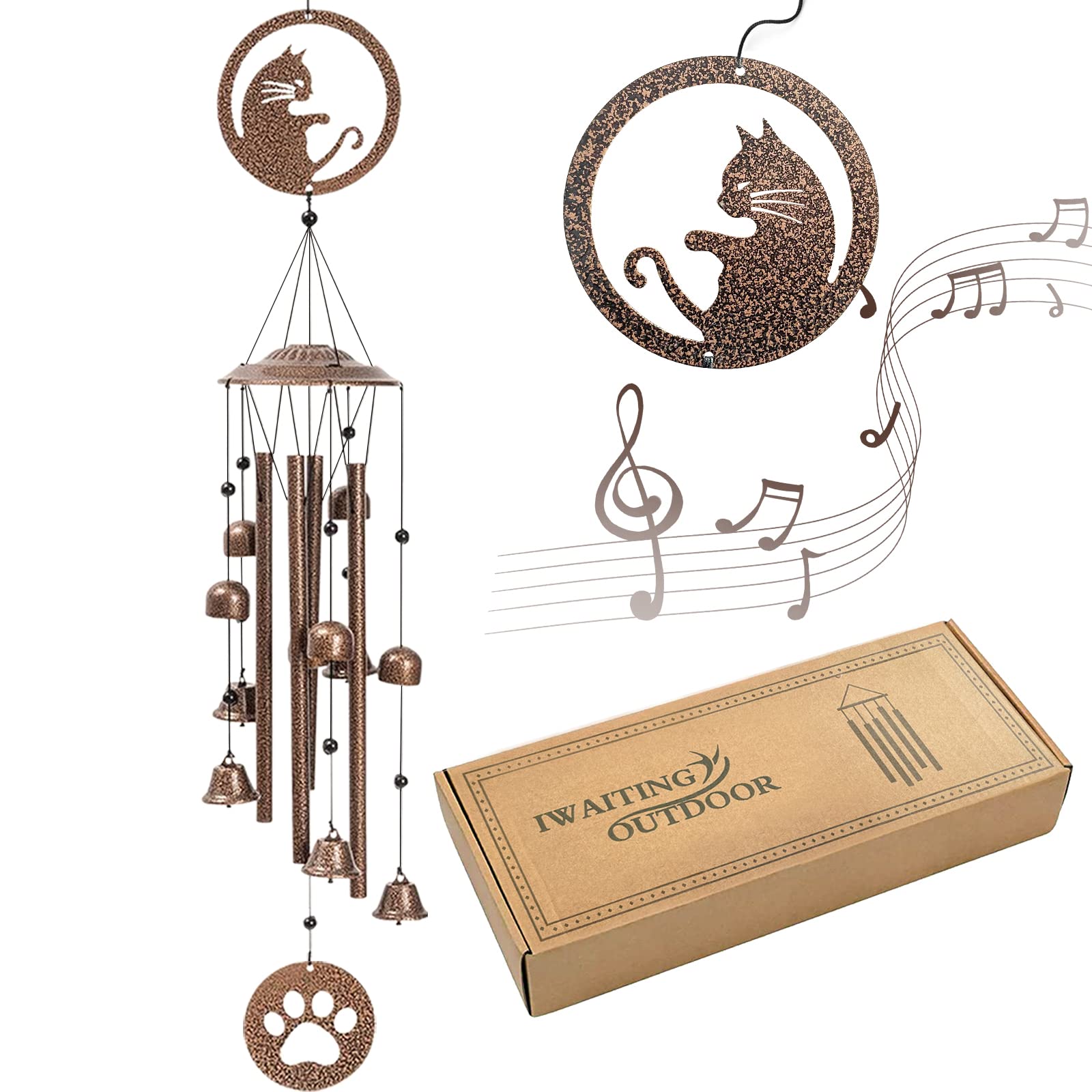 Iwaiting OutdoorCat Wind Chimes for Outside, Memorial Wind Chimes Gifts for Mom,Great Gift for Your Own Patio, Porch, Garden, and Backyard