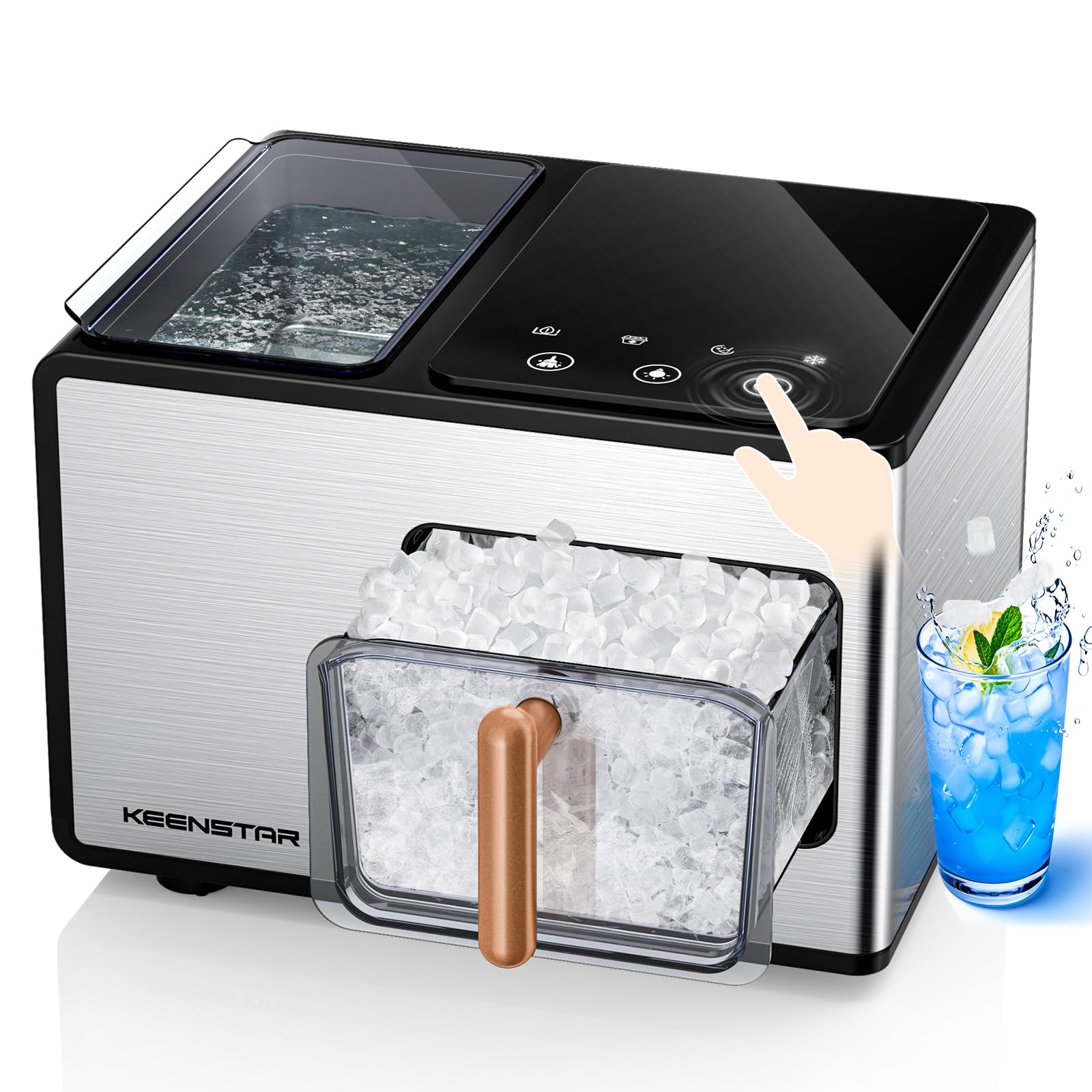 Nugget Ice Maker Countertop, 40lbs/24H, Pebble Ice Maker with Soft Chewable Ice, Self Cleaning Sonic Ice Machine, Stainless Steel w/Touch Screen for Home Office Bar Party- Silver