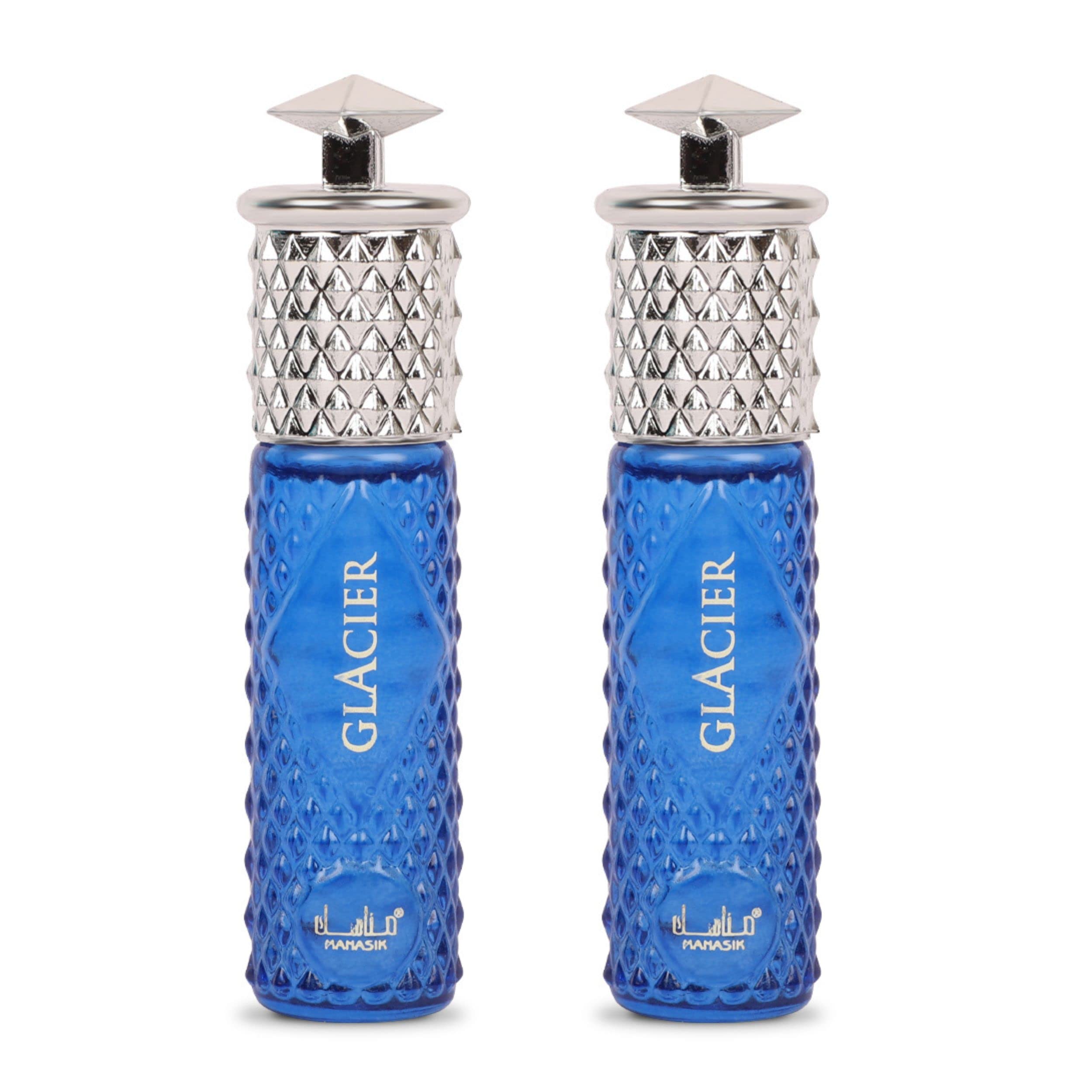 Manasik Set of 2 Glacier Premium Attar, Fresh & Soothing Fragrance, Long Lasting Roll on Itra For Men & Women, 6ml Each