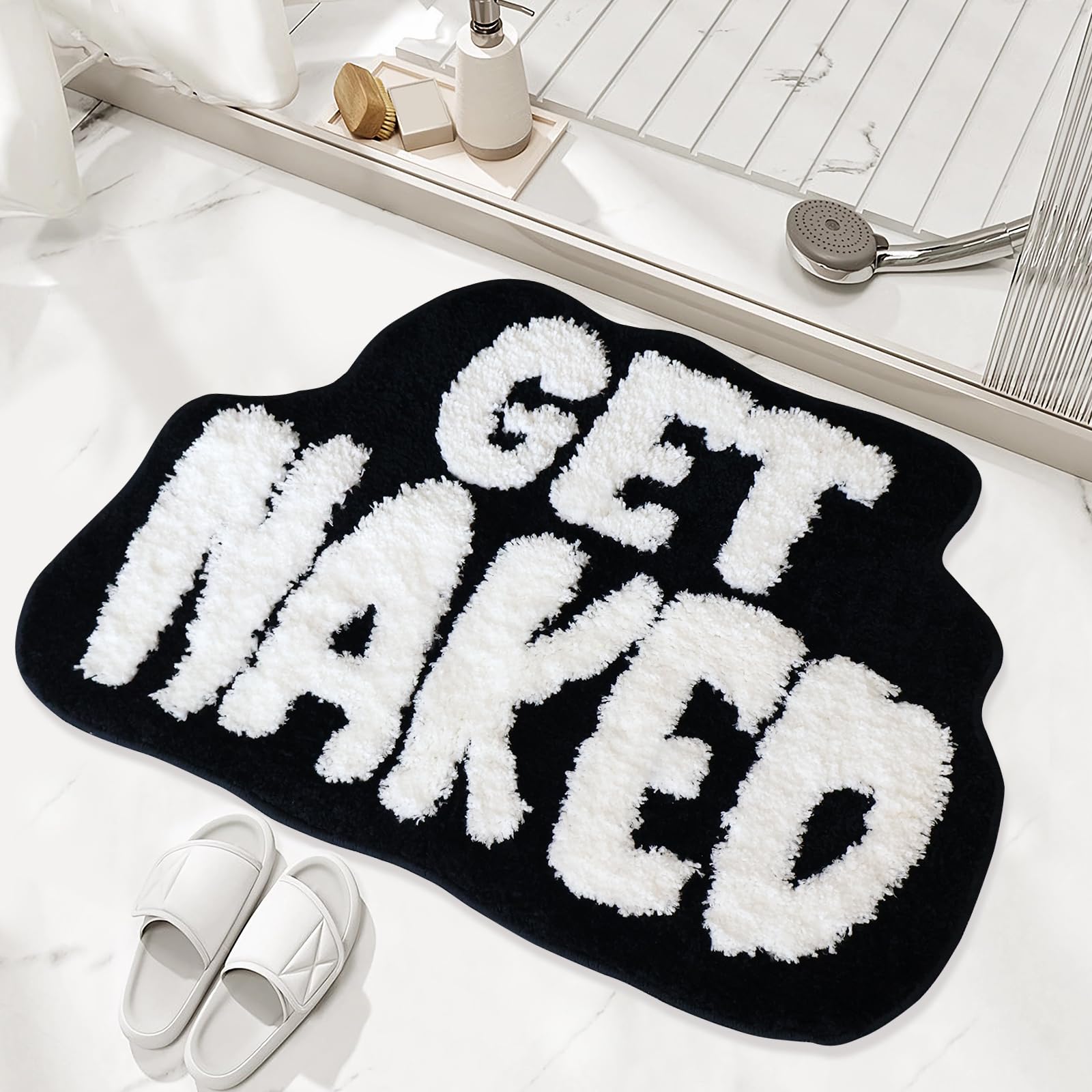 Etomiel Get Naked Bath Mat, Cute Bathroom Rug for Bathroom Mat, rregular Non Slip Shower Floor MatUltra Soft Mat Funny Bathroom Decor (Black)