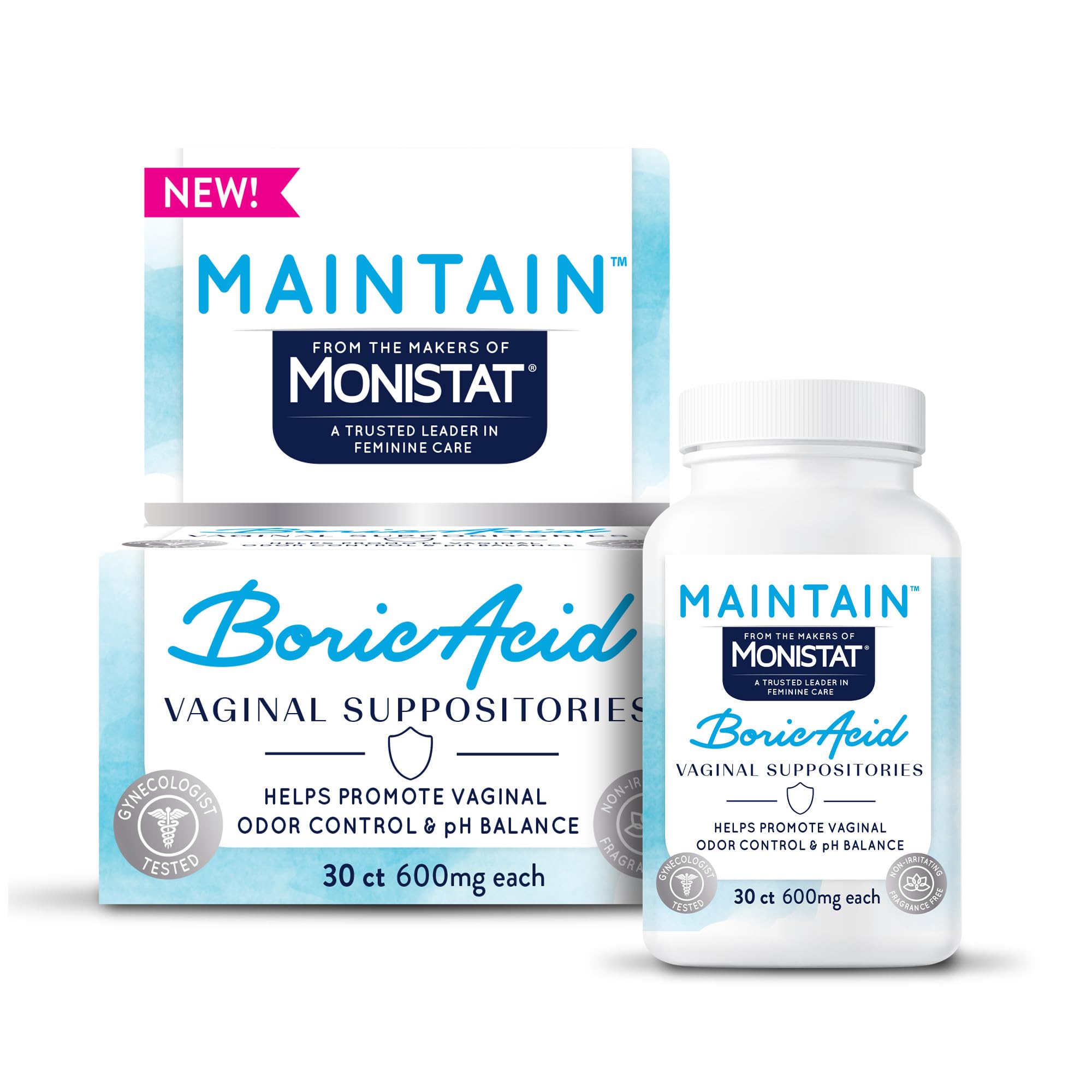 from The Makers of Monistat, Maintain Boric Acid Suppositories for Women, 600 Mg of Boric Acid, 30 Ct, 1 Pack