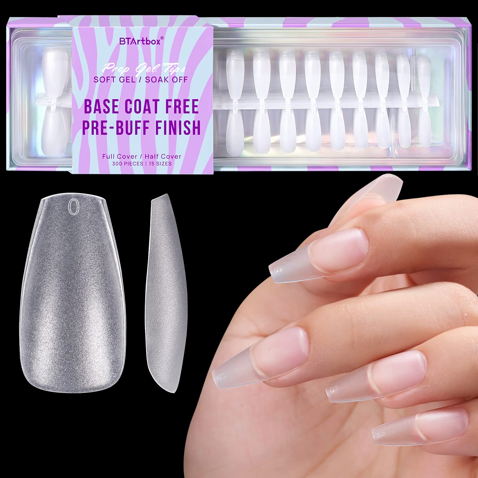 BTArtbox Natural Acrylic Nail Tips - French Nail Tip 500pcs Fake Nails Half Cover False Nail with Case for Nail Salons and DIY Nail Art, 10 Sizes