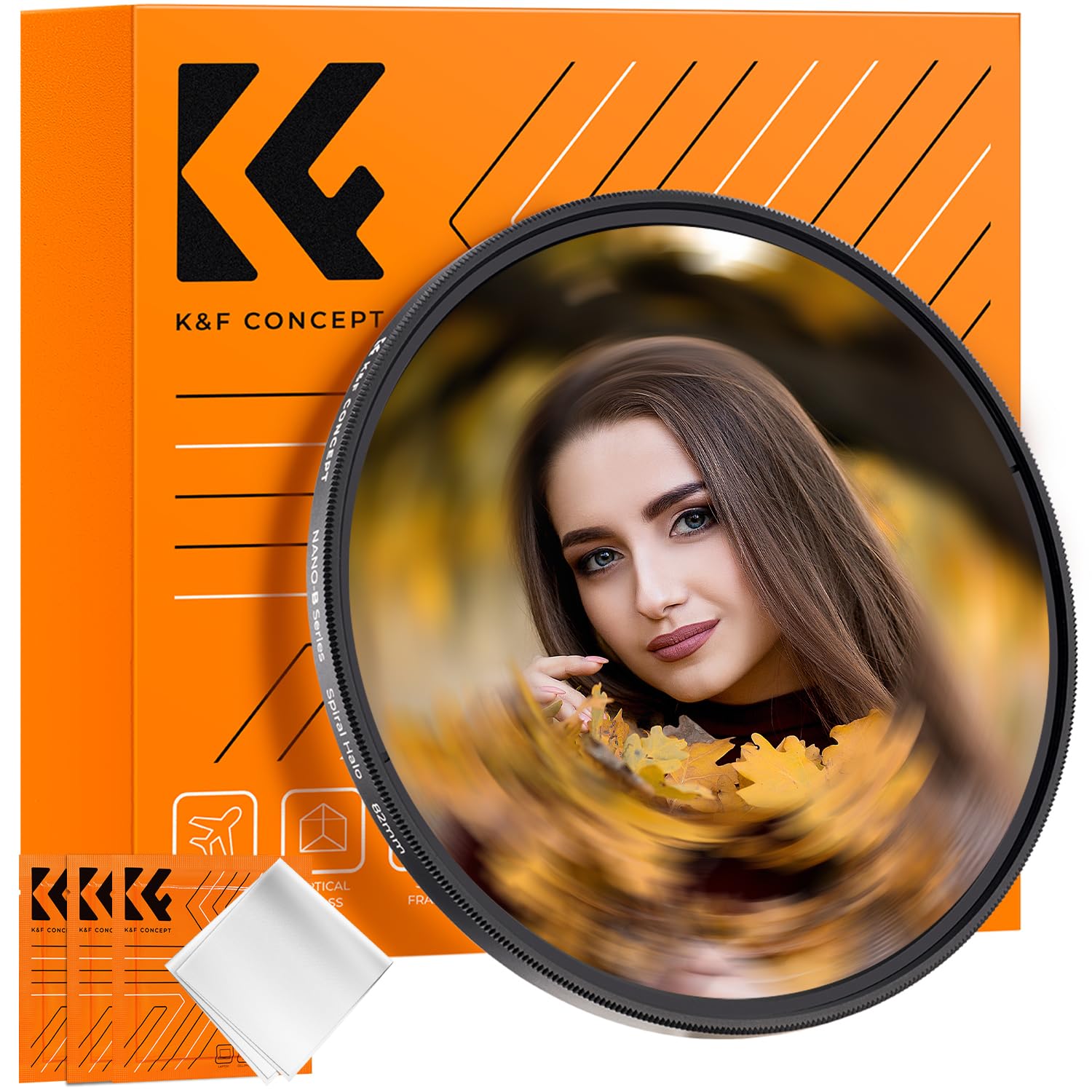 K&F Concept 82mm Spiral Halo Camera Lens Filter, Premium Optical Glass Halo Swirl Special Effect Filter with Cleaning Cloth for Camera Lens