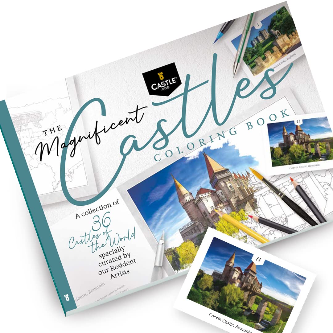 Castle Arts Castles Coloring Book | 36 Stunning Castles Curated by in-House Artists to Focus The Mind | with Color Reference Guide | No Show-Thru Artist Grade Paper | Frameable Landscape A4 Size