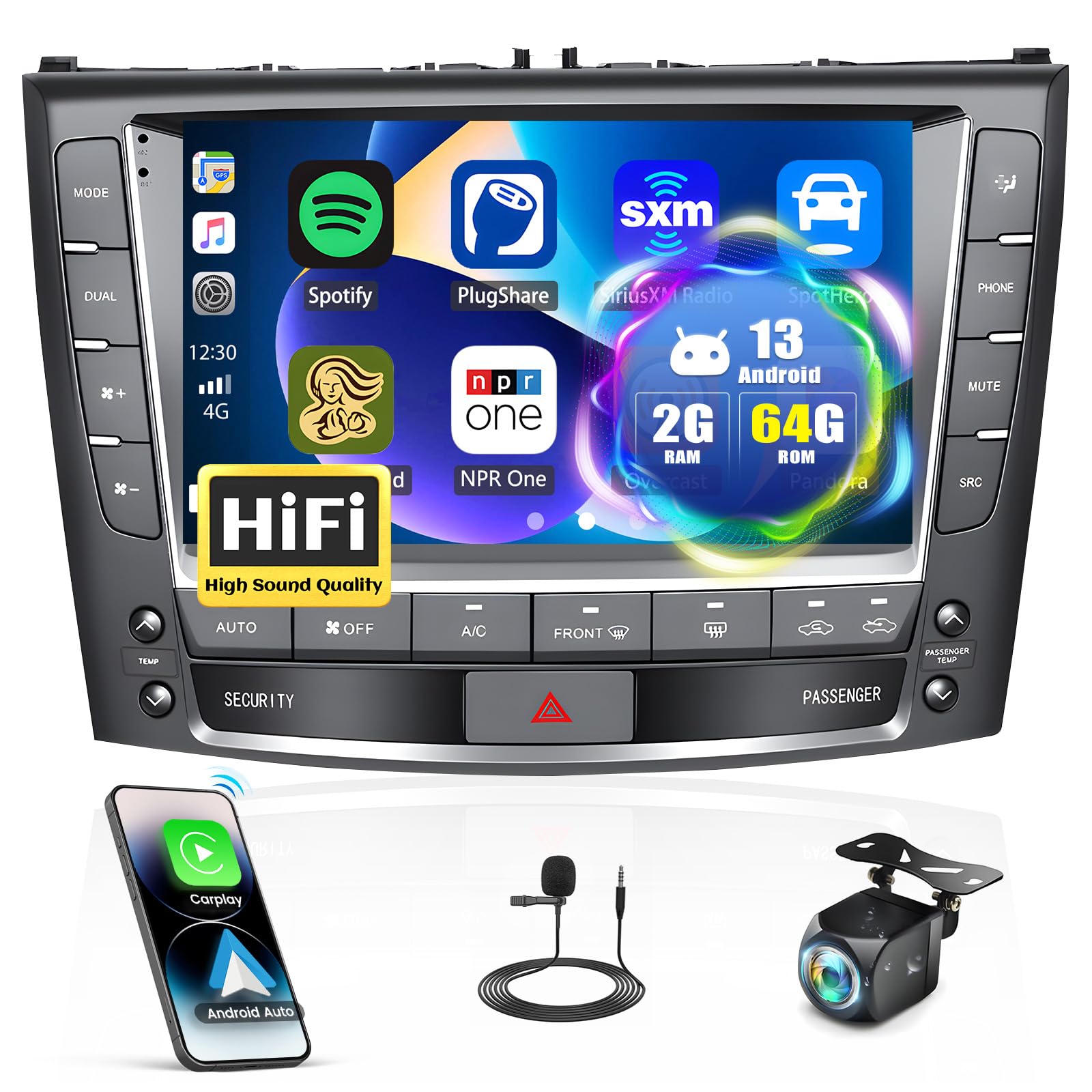 AMprime [2+64G] Android 13 Car Stereo for Lexus IS250 IS300 IS350 2006-2012 with Wireless Carplay&Android Auto,9 Inch Touch Screen Car Radio with Bluetooth FM/RDS HiFi WiFi GPS Dual USB+Backup Camera