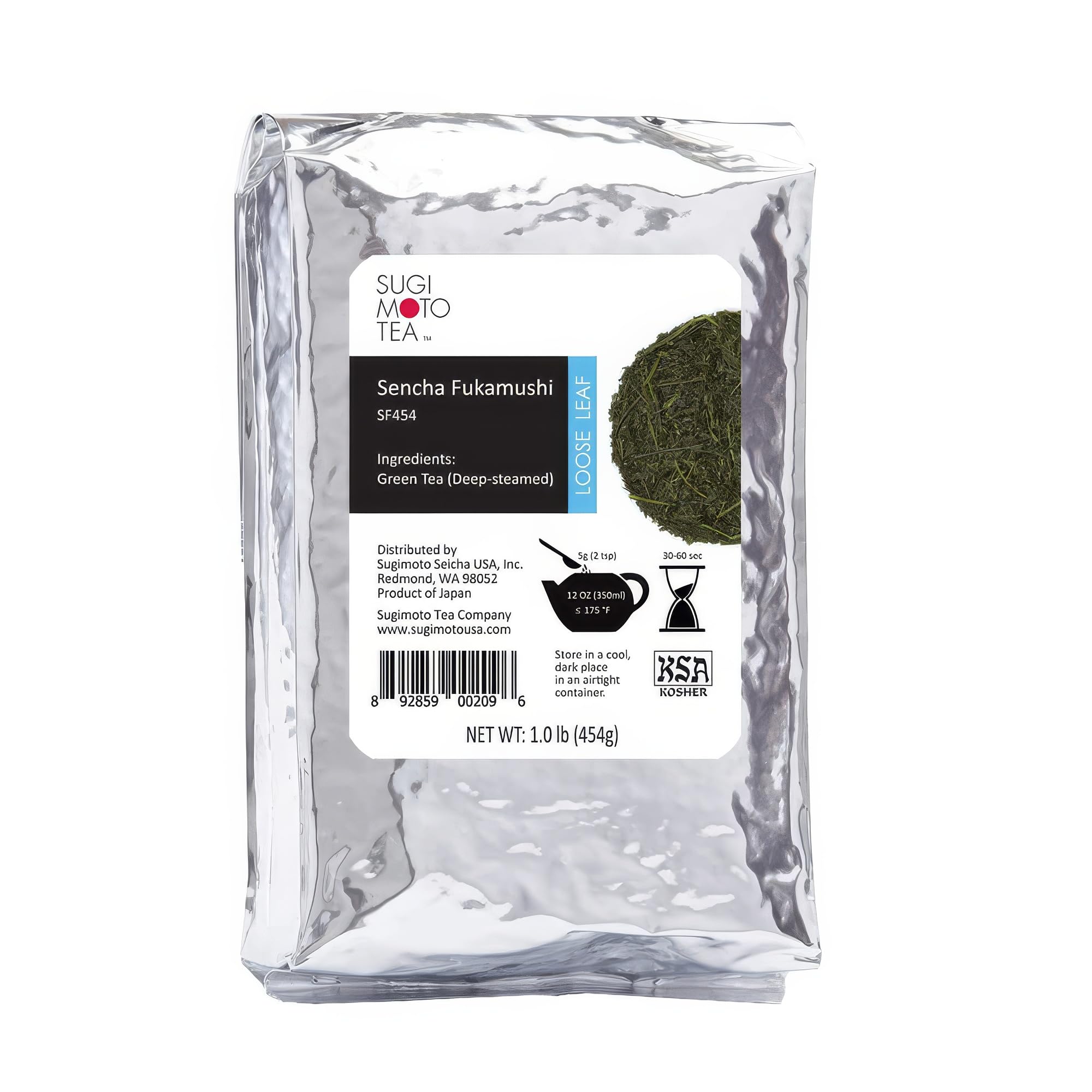 SUGIMOTO TEAJapanese Green Tea Leaf Bulk 1.0 lb (454 g) Pack of 1, Traditional Deep Steamed Fukamushi Sencha Teas Made in Shizuoka Japan