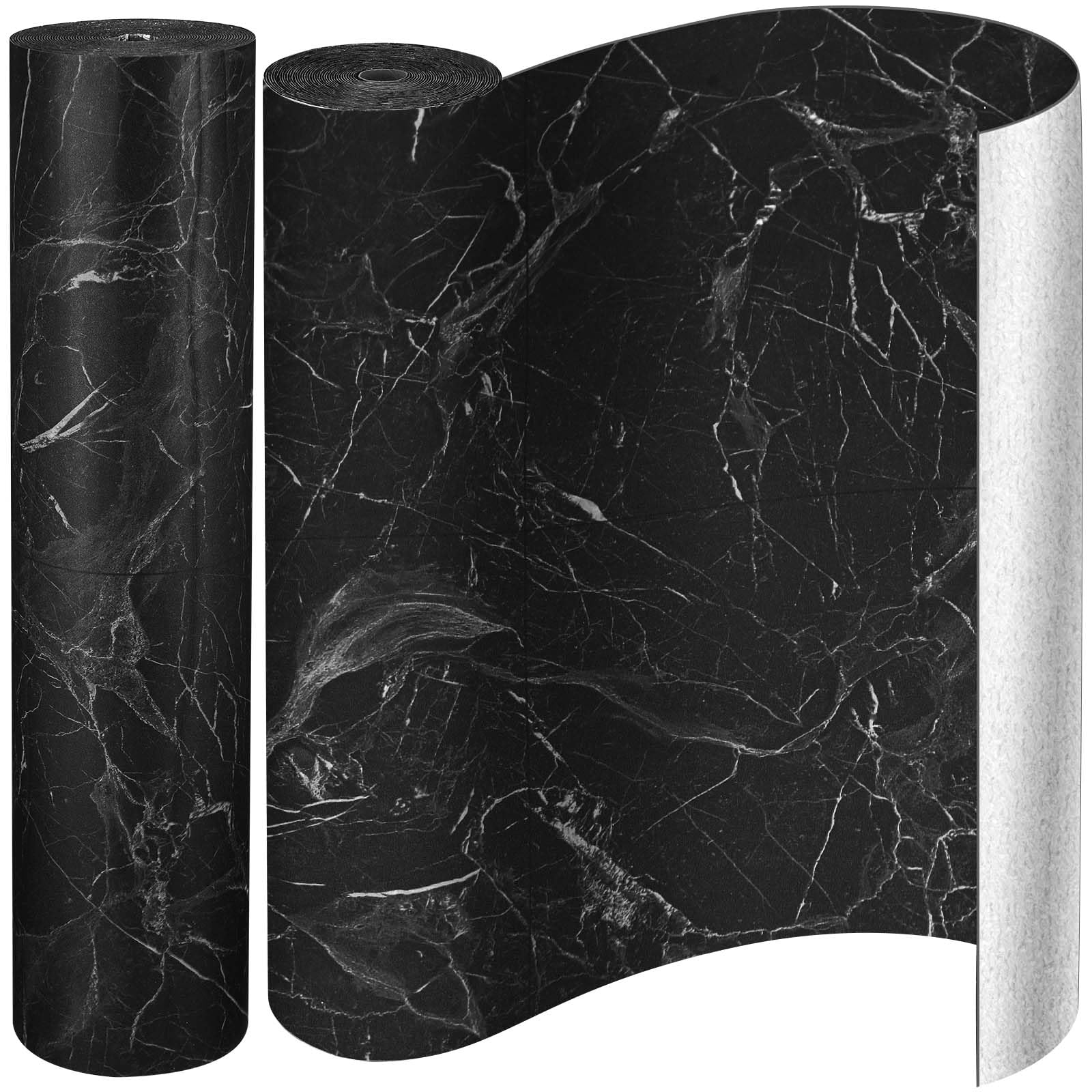 Drydiet 2 Rolls Peel and Stick Vinyl Flooring Tiles 23.6x393.7 Inch Vinyl Floor Tiles Linoleum Vinyl Plank Flooring Coverings Waterproof Wear for DIY Installation Room Office Kitchen (Black Marble)