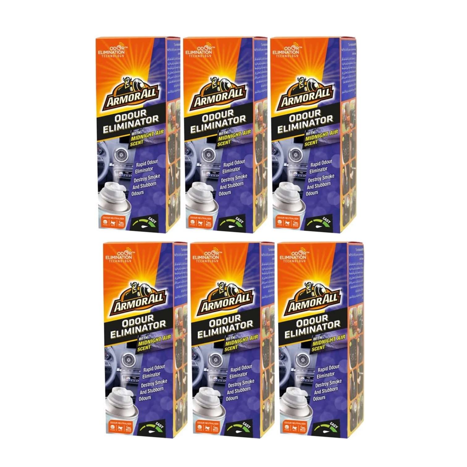 ArmorAll Odour Eliminator with Midnight Air Acent - Rapid Odour Eliminator - Destroy Smoke and Stubborn Odours - Pack of 6