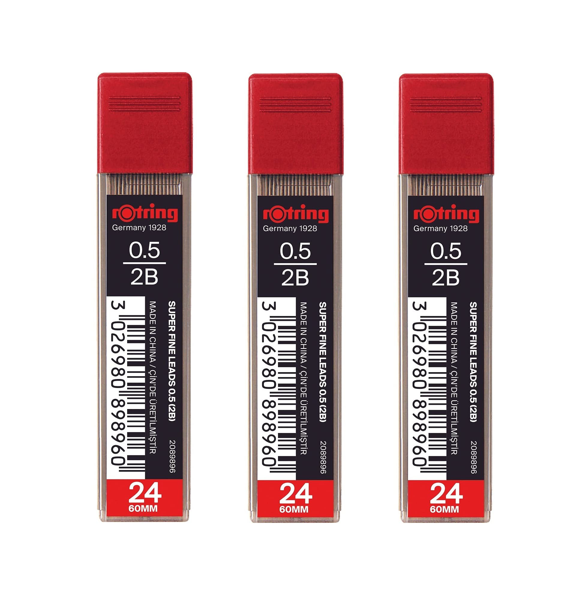 rOtring0.5mm 2B Super Polymer Pencil Lead - Pack of 3 Tubes - 72 Leads in Total - Refills for Mechanical Pencils