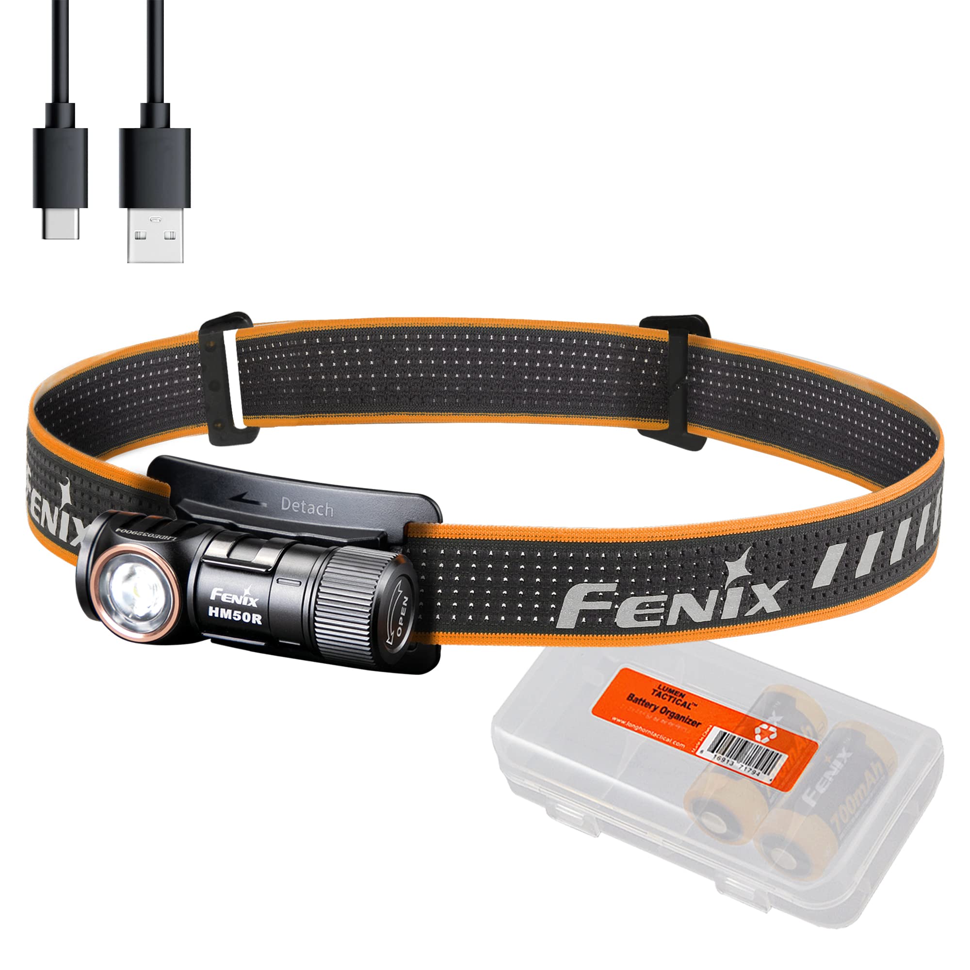 FenixPower Bundle HM50R v2.0 Headlamp Bundle with 2X ARB-L16, 700 Lumen USB-C Rechargeable, Lightweight with Red Light and Lumentac Organizer