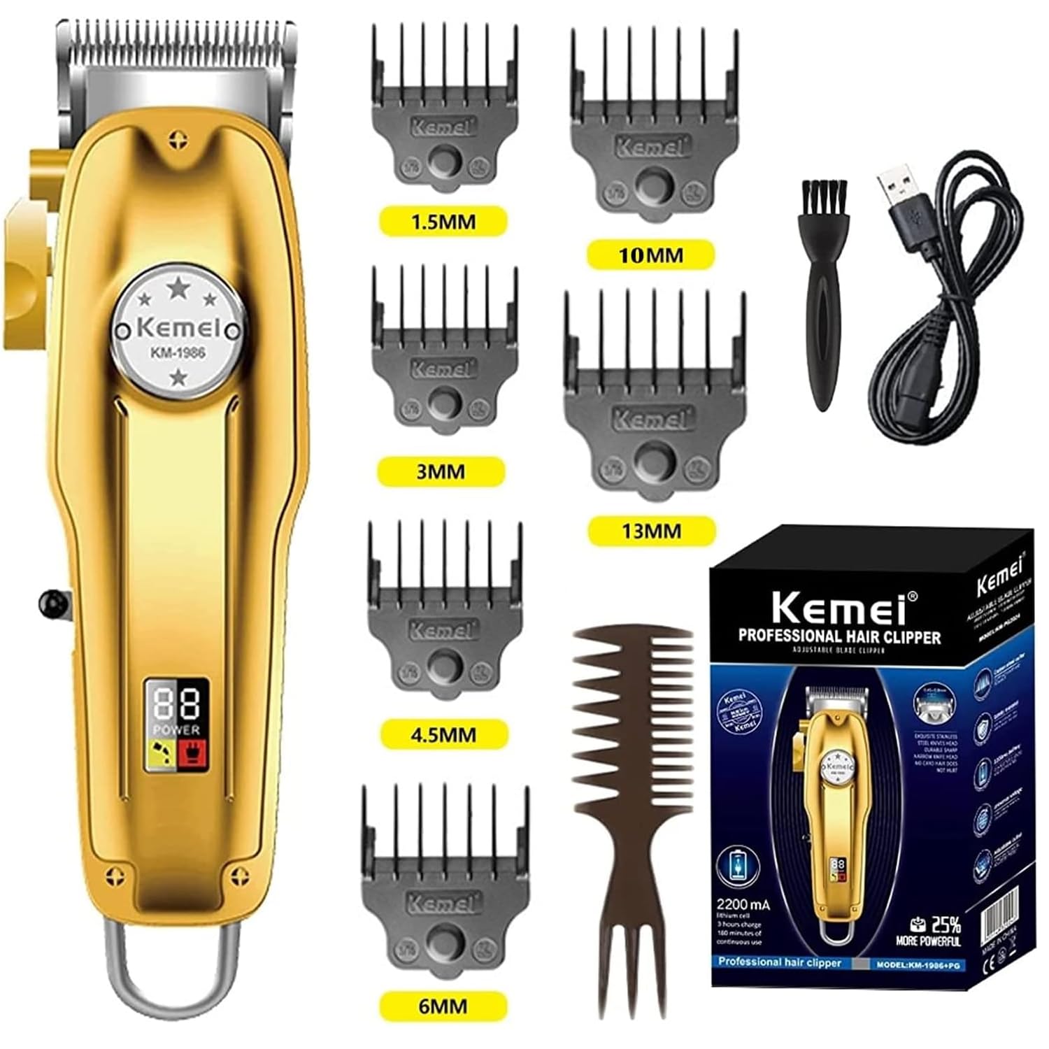 KEMEI Mens Hair Clipper Cord Cordless Clippers Hair Trimmer Beard Professional Haircut Kit for Men Rechargeable LED Display & Corded Rechargeable Grooming Kit KM-1986PRO