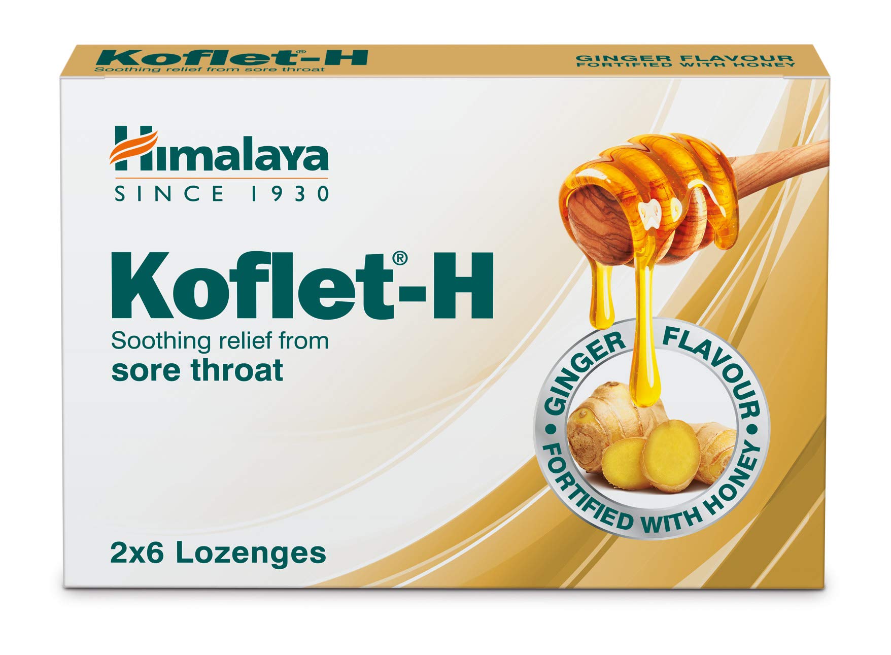 Himalaya Herbals Koflet H, Ginger Flavor, Soothing Relief From Sore Throat Pain, Contains Real Honey, Herbal Lozenge