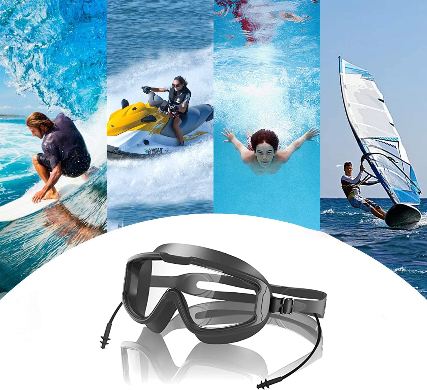 KEYOZA Swim Goggles, Upgrade Swimming Goggles, Kammoy Swim Goggles Anti Fog UV Protection No Leaking for Adult Men Women Kids Waterproof, Wide Frame Prescription Swim Goggles With Ear Plugs (Multi)