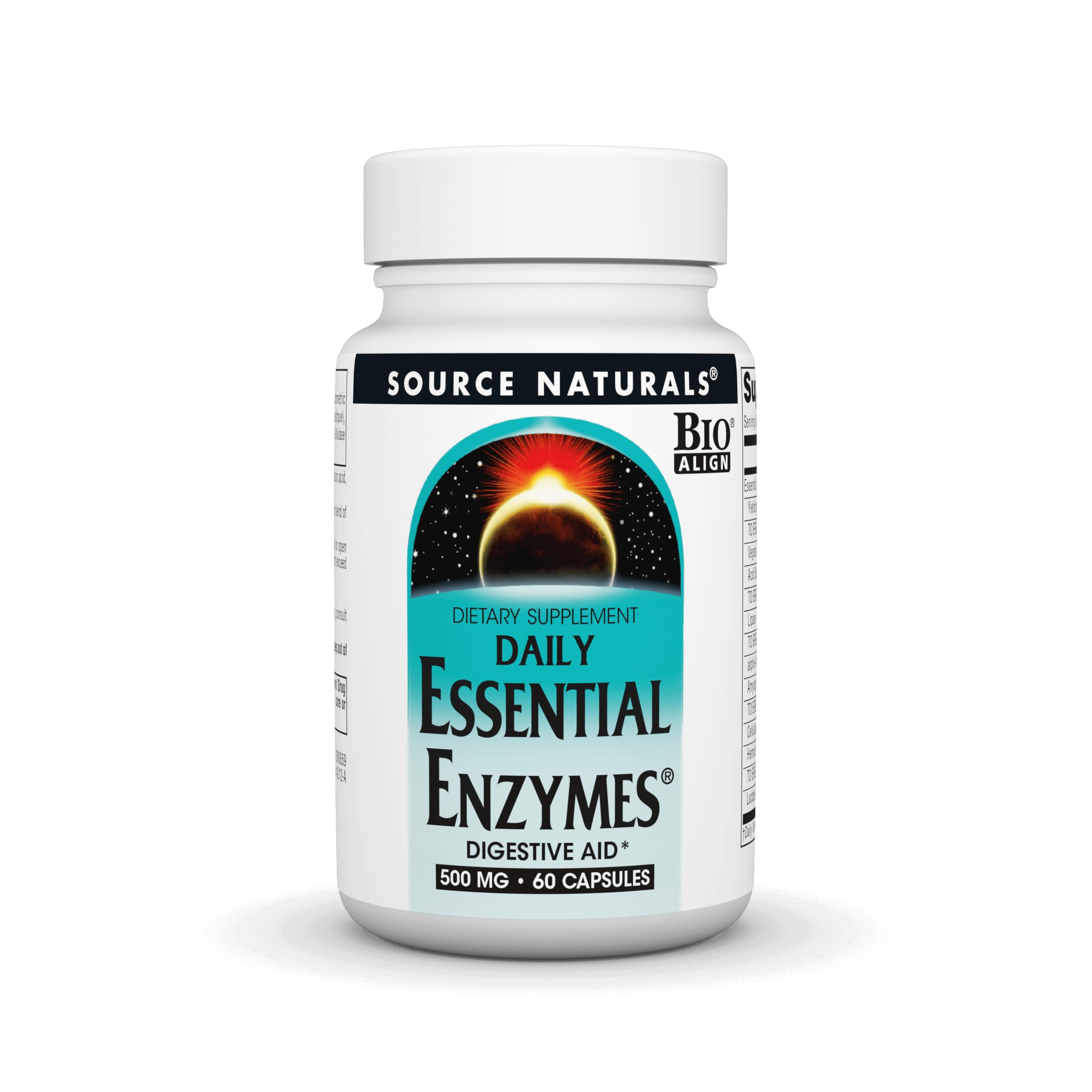 Source Naturals Essential Enzymes 500Mg Full Spectrum Digestion With 8 Active Enzymes 60 Capsules Multi