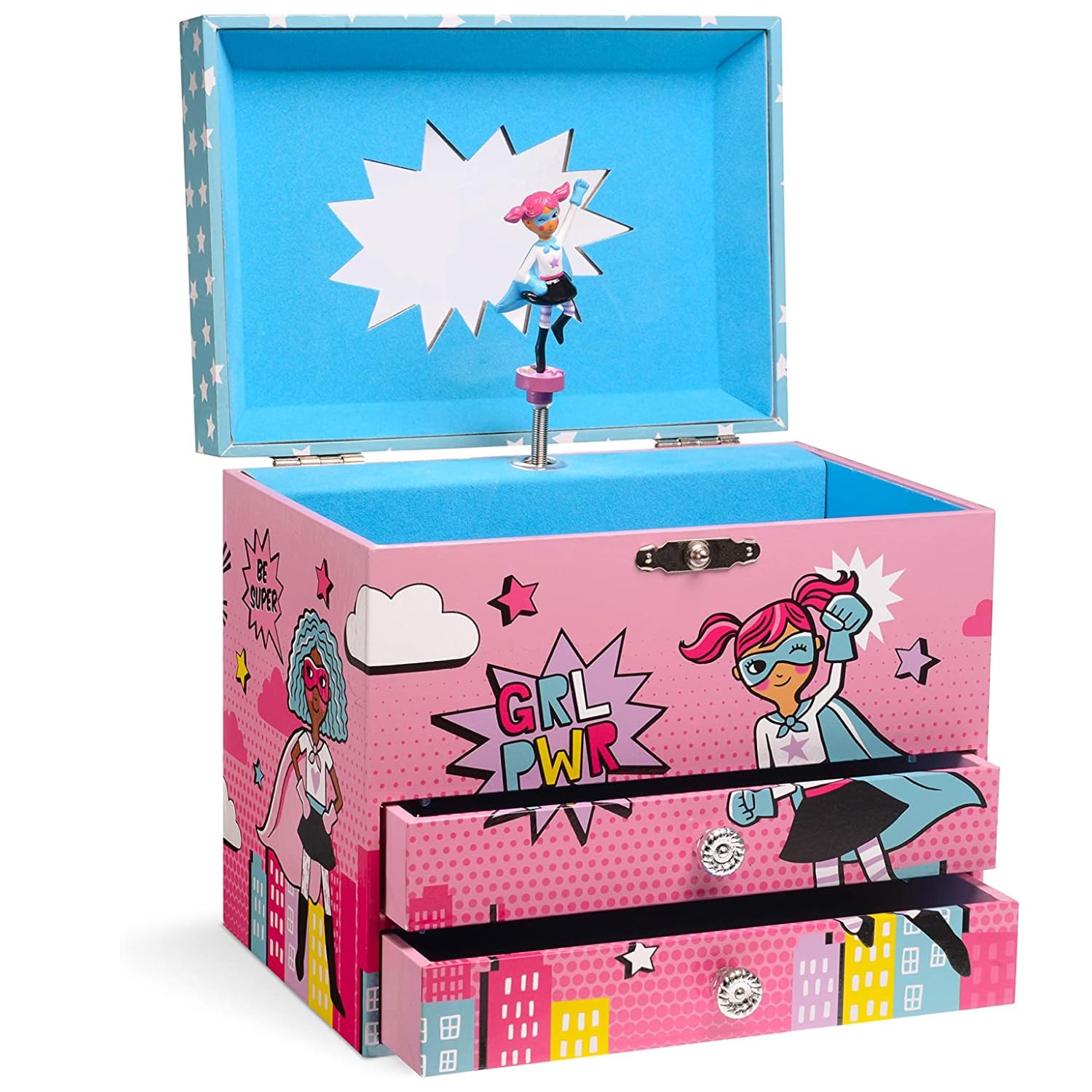 Jewelkeeper Girl Power Superhero Musical Jewelry Box with 2 Pullout Drawers, Fur Elise Tune