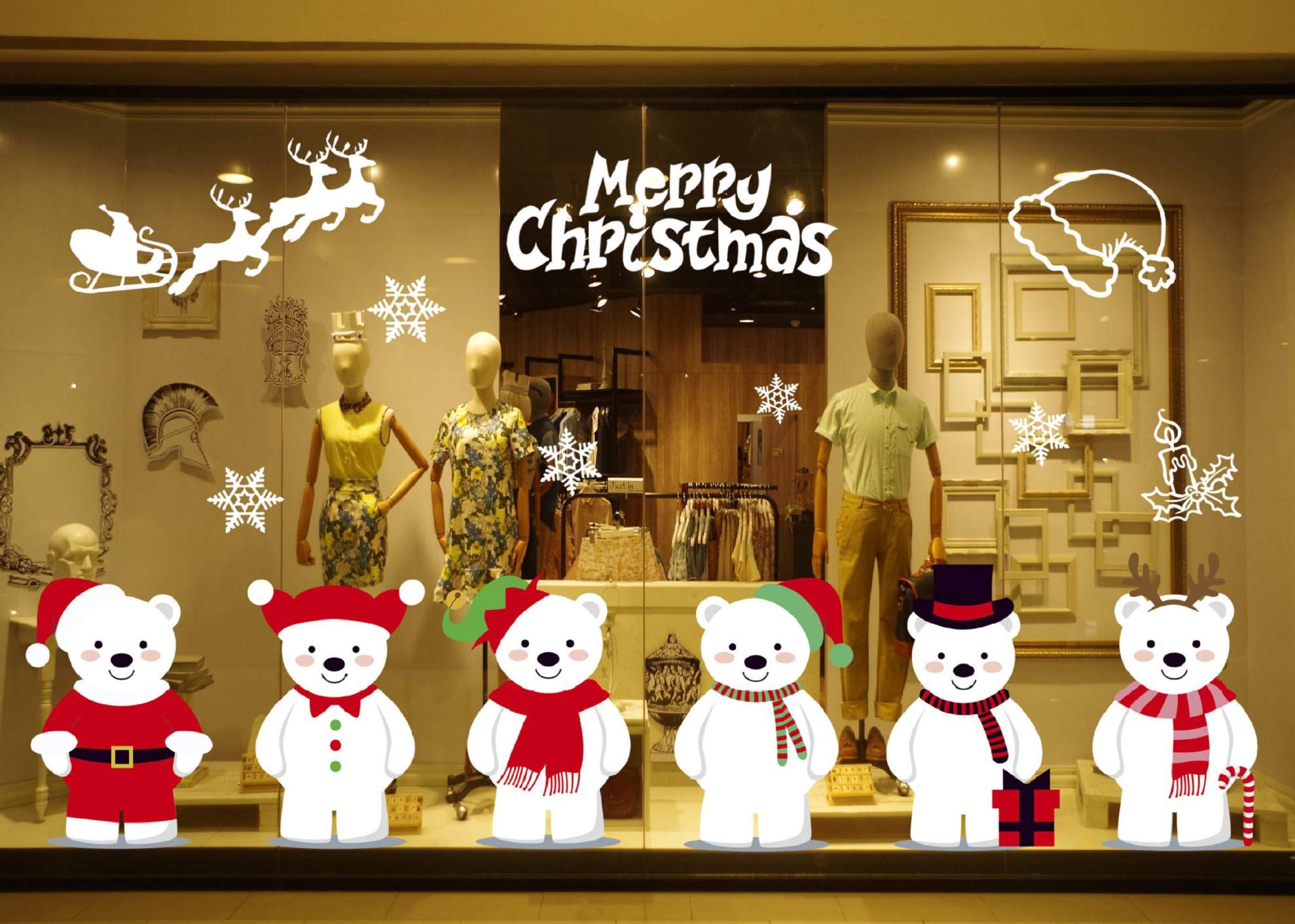 heekpekheekpek Christmas Window Wall Stickers Cute Xmas Vinyl Artwork Stickers Removable Stickers for Home Decoration