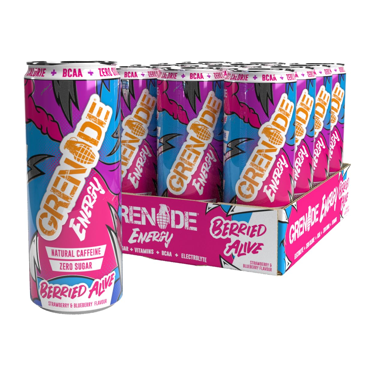 GrenadeSugar Free Energy Drink - Berried Alive, 330 ml (Pack of 12)