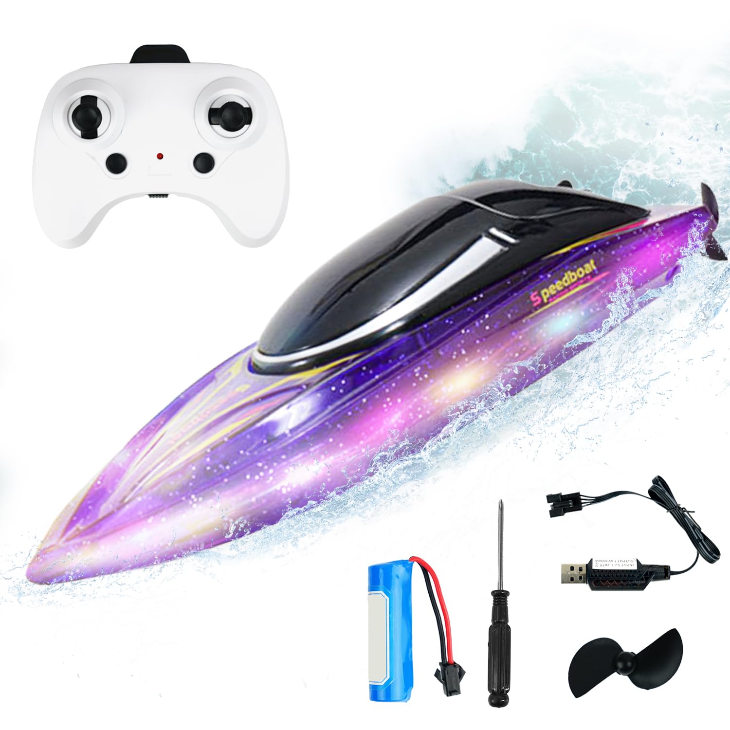 BEZGAR RC Boat, 10 inch Remote Control Boat for Kids and Adults, 10 KPH Fast RC Speed Boat with 650mAh Battery, Ideal Waterproof Toy Boats for Pools & Lakes - RH708 Purple