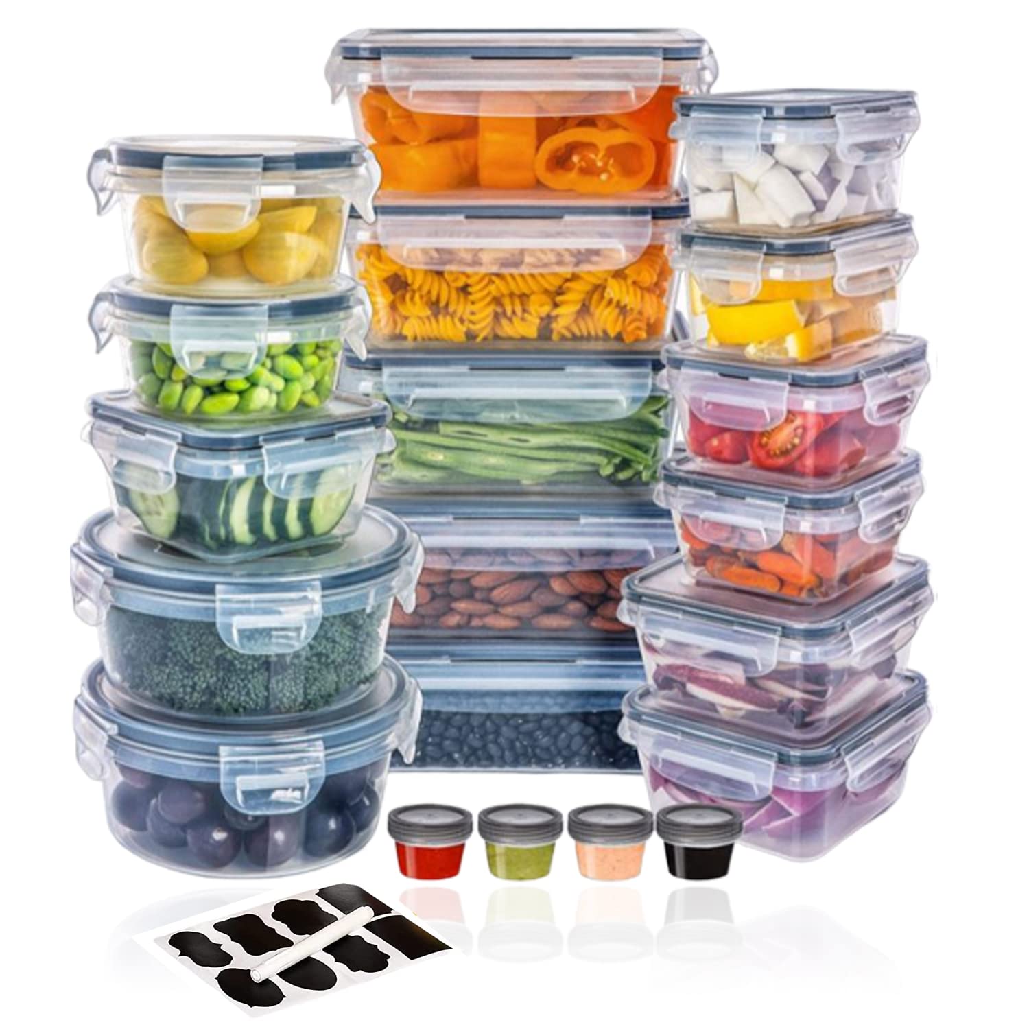 TYCOM 20PCS Food storage Containers with Lids, Plastic Leak-Proof BPA-Free Containers for Kitchen Organization, Meal Prep, Lunch Containers (Includes Labels & Pen)