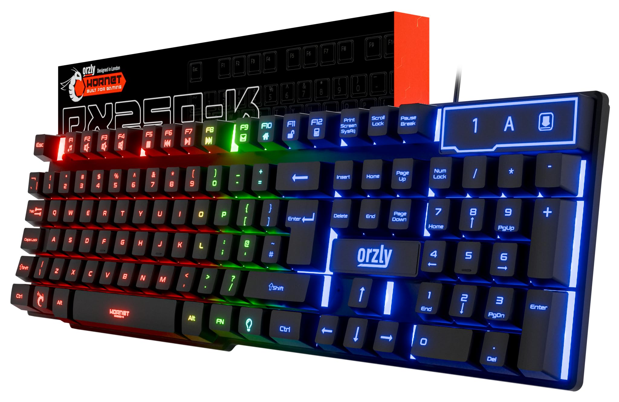 Orzly Gaming Keyboard RGB USB Wired Rainbow Keyboard Designed for PC Gamers, PS4, PS5, Laptop, Xbox, Nintendo Switch, RX250-K Hornet Edition (Black)