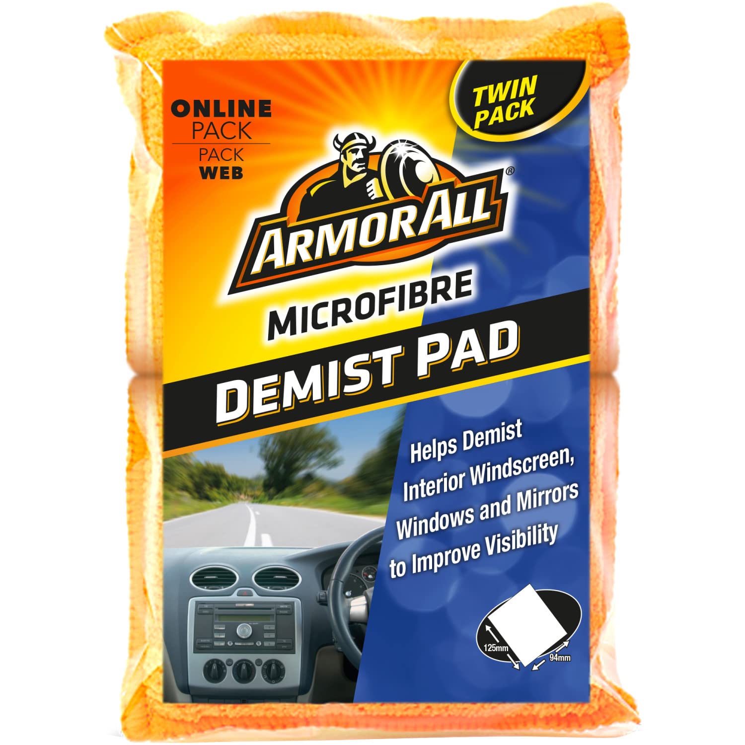 Armor All, Microfibre Car Demist Pad, Set of 2, Quick Demisting for Clear Vision, Gentle and Scratch-Free Cleaning, Designed for Windscreen, Windows and Mirrors, Ideal for Car & Motorcycle Detailing