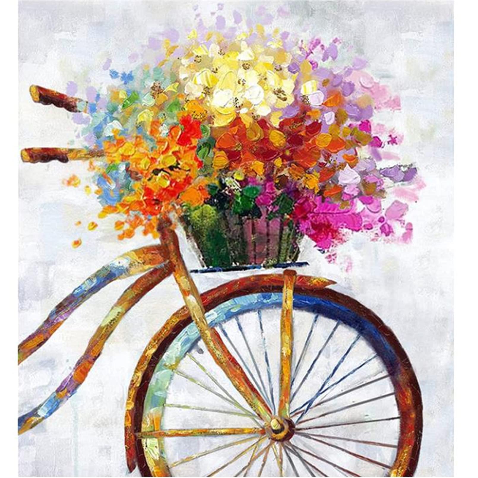 Sooyinpaint Paint by Numbers for Adults, DIY Canvas Oil Painting Kit Digital Painting for Beginner, Acrylic Painted Home Living Room Decorative Painting 15.7x19.6inch (Flower Bicycle)