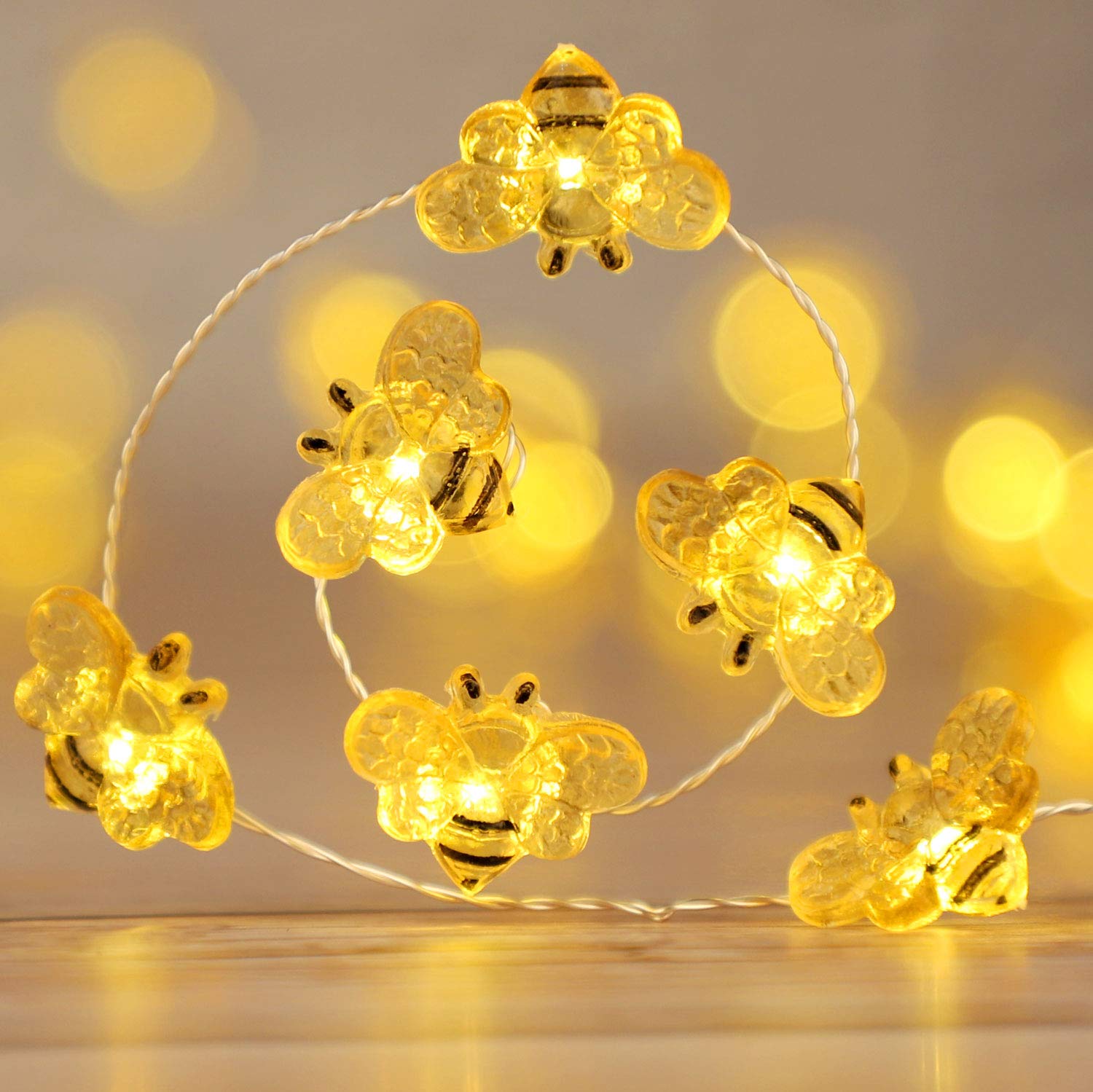 Impress Life Honey Bee Fairy String Lights, 10 Foot 40 LED, USB & Battery Operated 8 Modes with Remote Control for Wedding, Party, Festival, Indoor, Outdoor Decoration