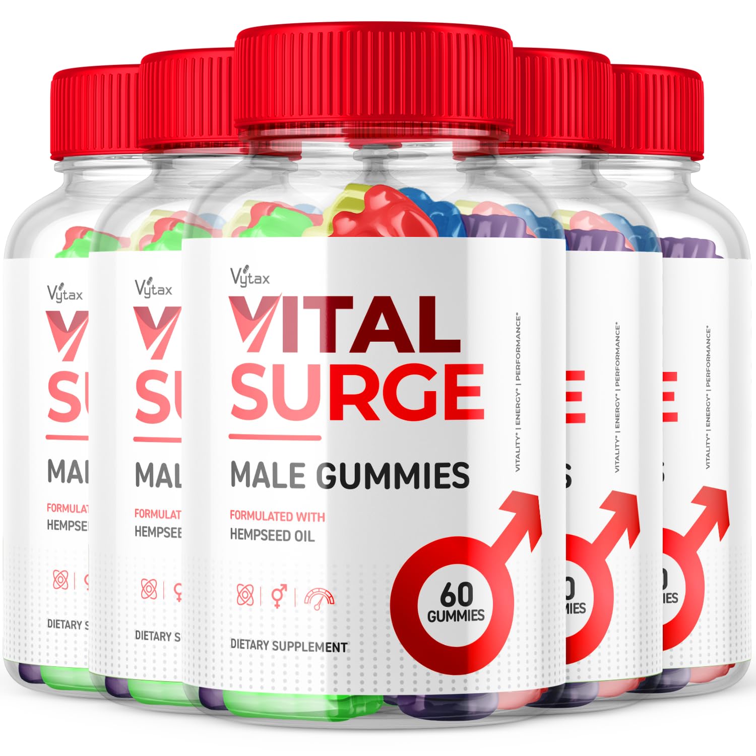 (5 Pack) Vital Surge Mens Gummies, Vital Vita Surge Detox Gomitas Advanced Max Strength Formula 1000MG Chewable Vitamin Supplement - Vitalsurge Vitasurge All Natural Ingredients Chews (300 Gummies)