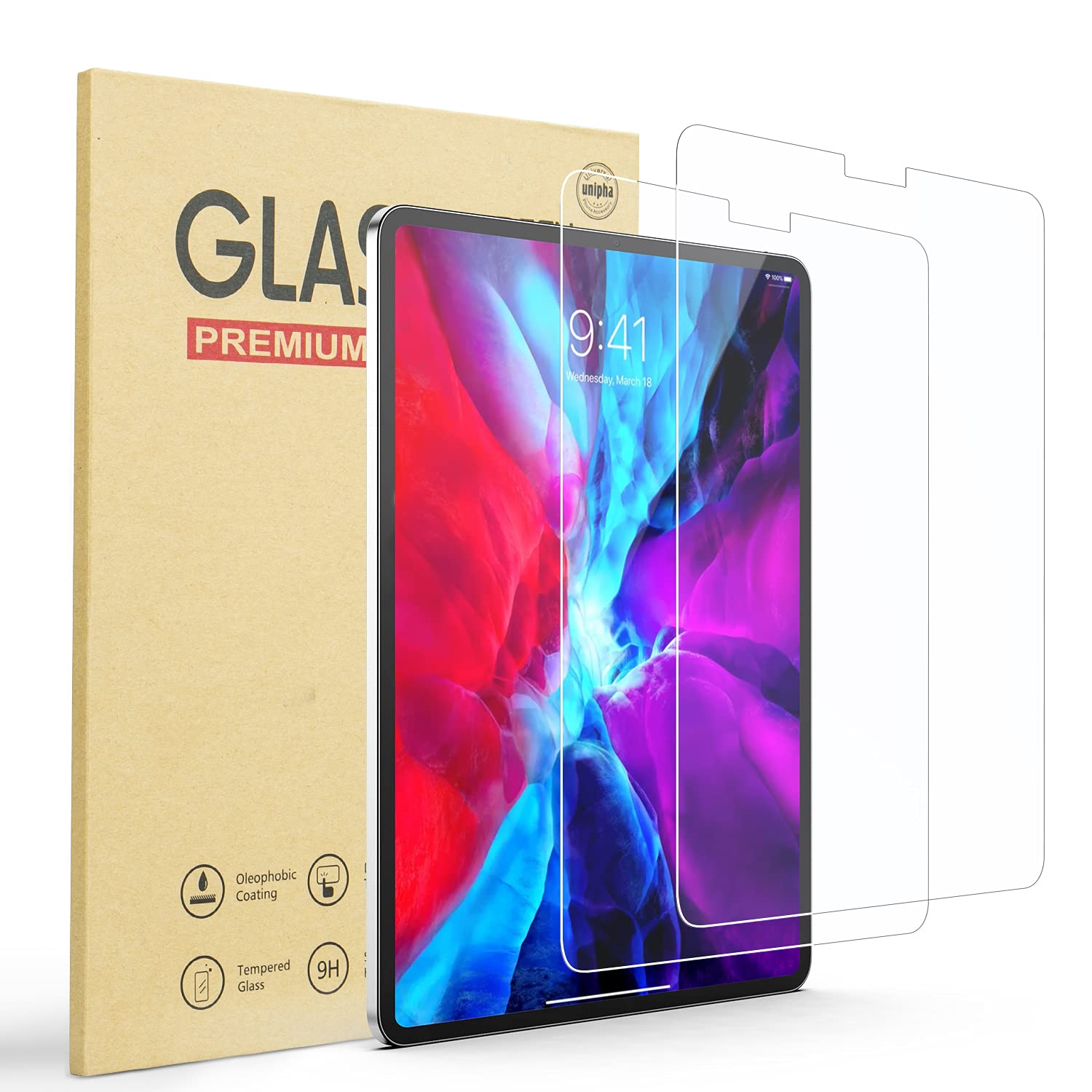 [2 Pack] WATACHE for iPad Pro 12.9 (2021&2020&2018) Screen Protector,[HD Clear][Fingerprint-Free][Anti-Scratch] Tempered Glass,Clear