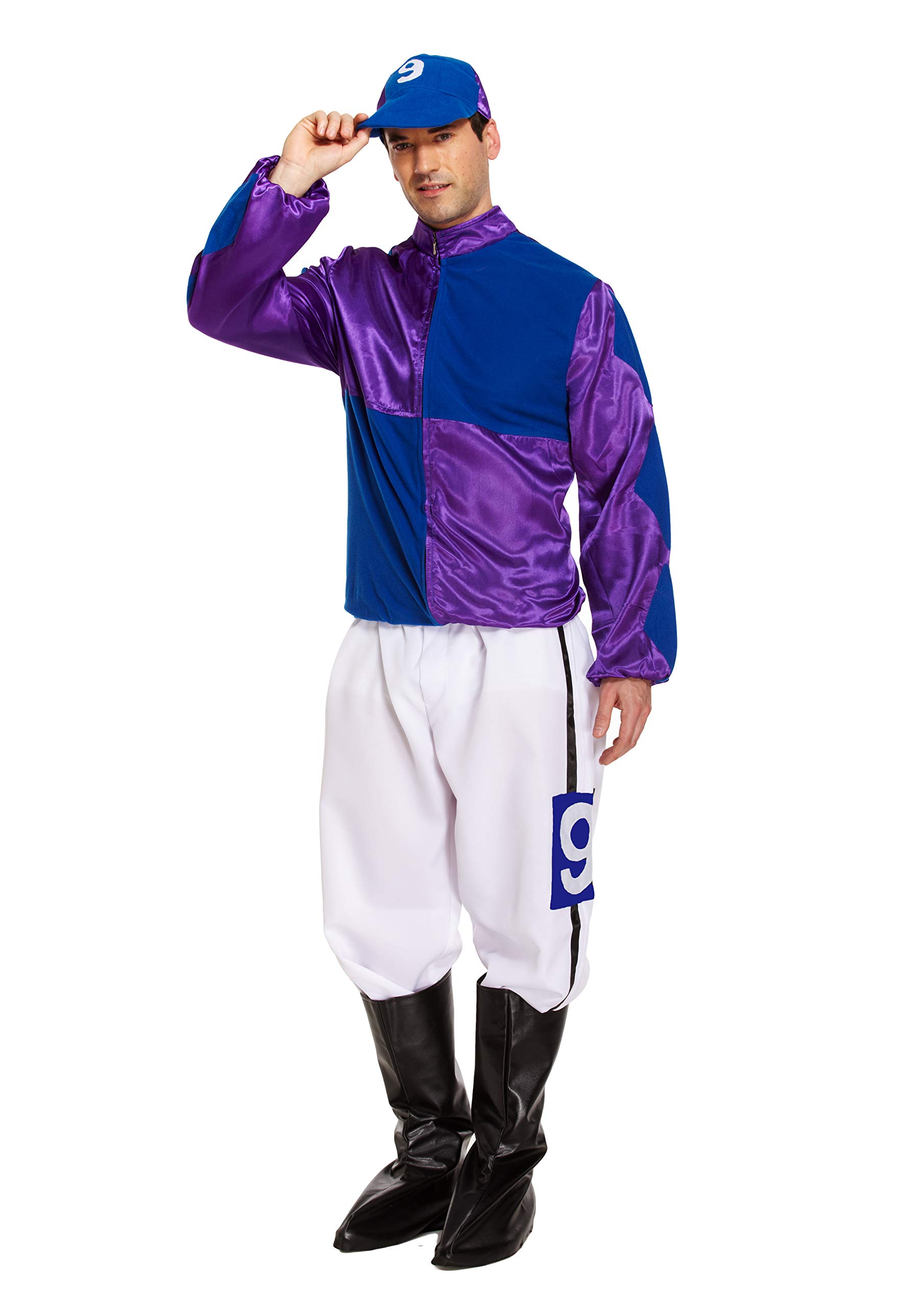 HENBRANDT Adult Men’s Horse Jockey Outfit with Peaked Hat and Boot Covers Sports Fancy Dress Costume Racing Jockey Dress Up Outfit One Size Mens Fancy Dress Costume