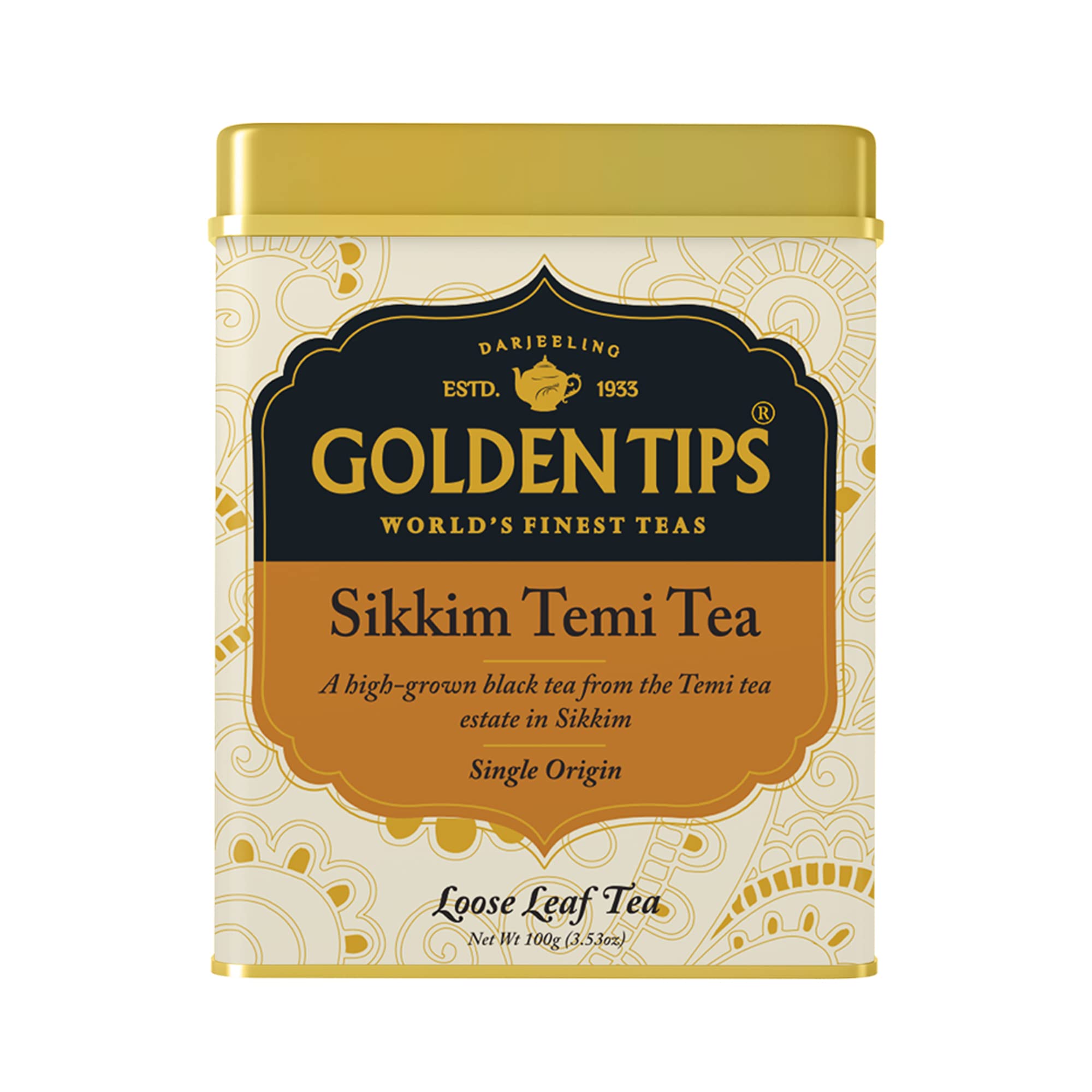 Golden Tips Garden Fresh Loose Leaf Temi Sikkim Black Tea Tin Can (100 Gram, 40 cups)